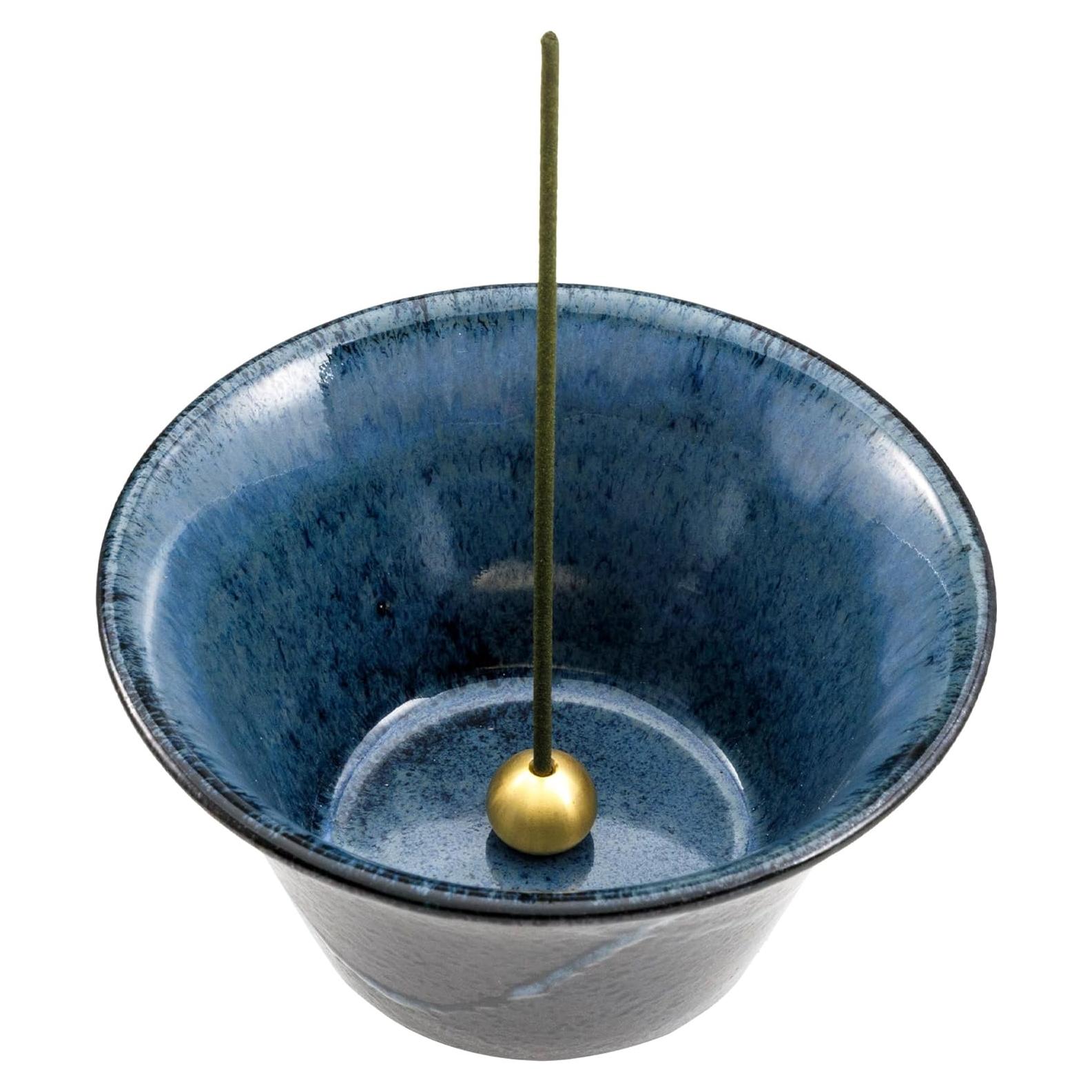 Soporte de Incienso Cerámica Asayu Japón Cono Negro y Azul