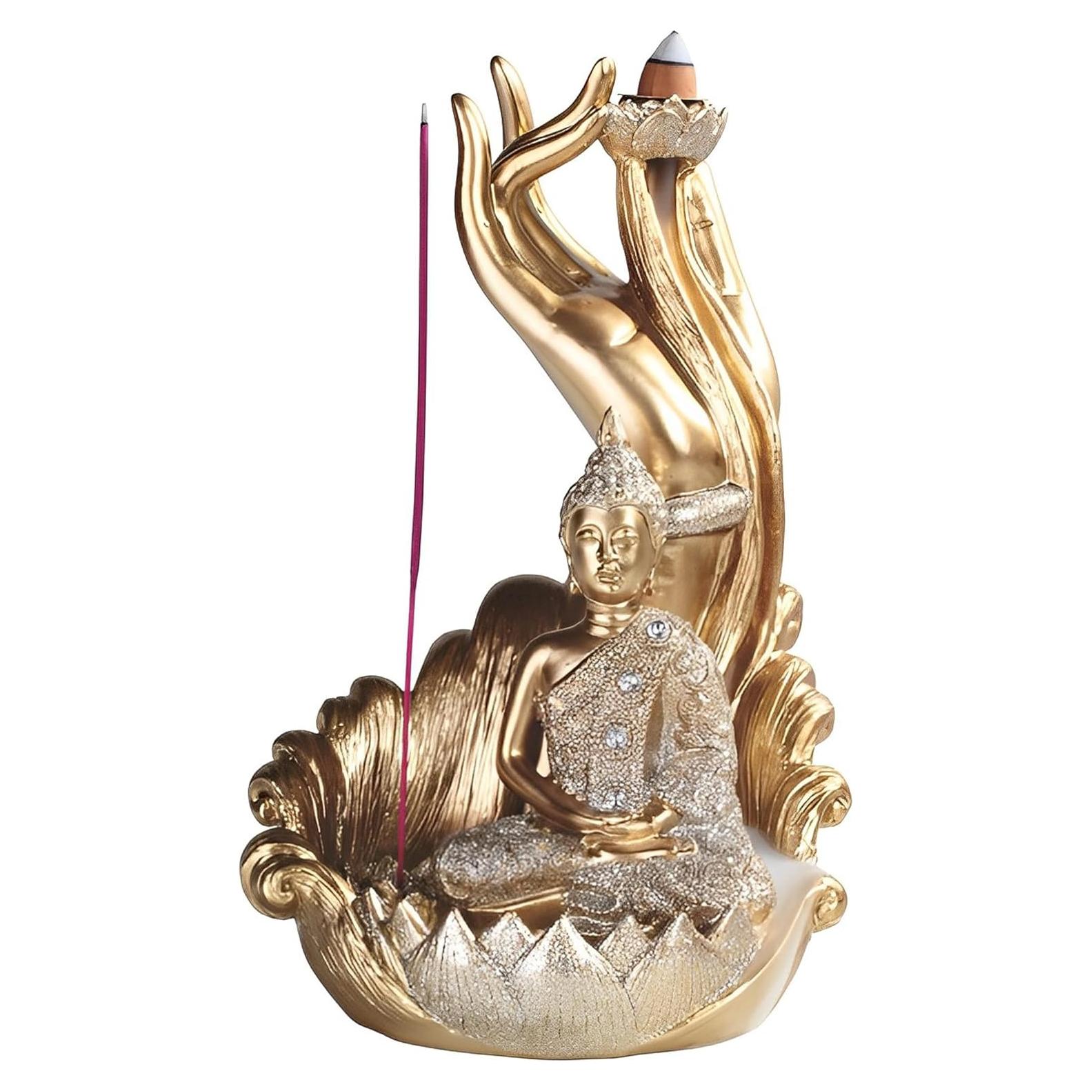 Buda Dorado Quemador de Incienso ARMADURA DE HIELO 22.23 cm