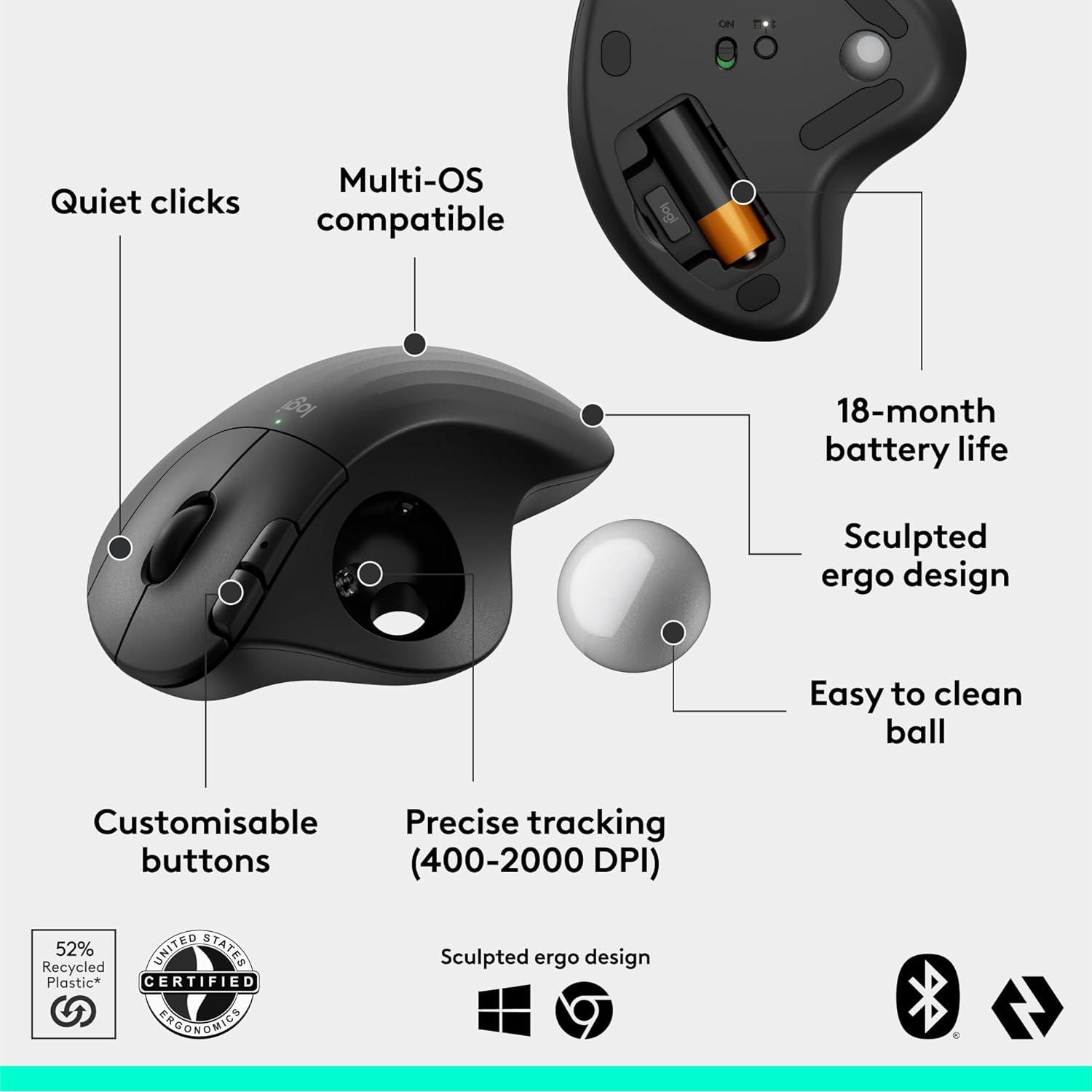 Logitech Ergo M575S Ratón Trackball Inalámbrico Ergonómico