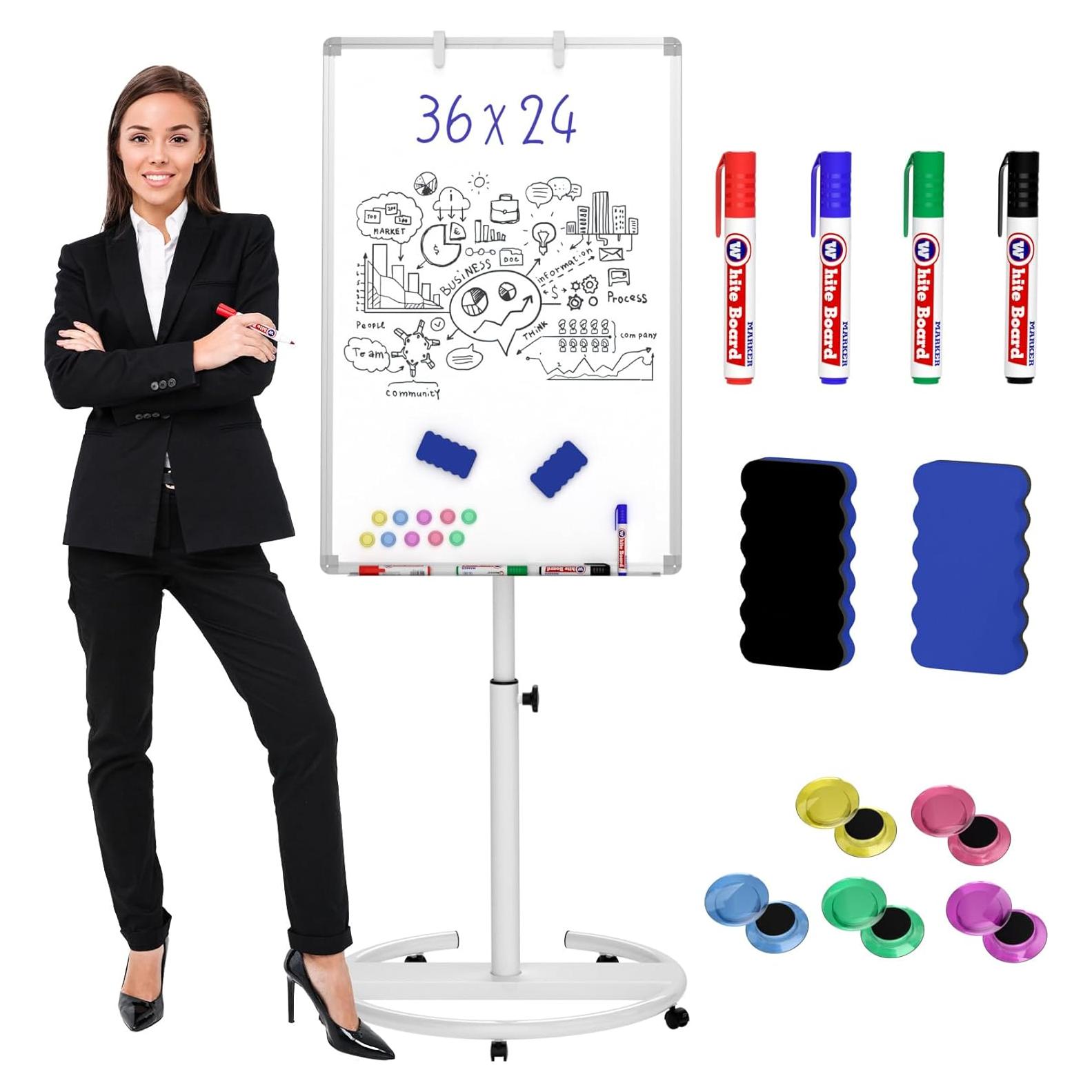 Pizarra Blanca Móvil Nicpro 91.44x60.96cm Ajustable con Ruedas