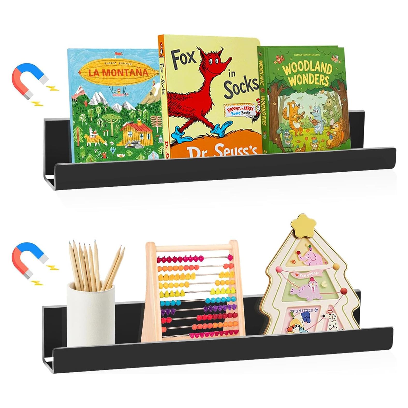 Estantes Magnéticos KRYPTNXS para Libros - Paquete de 2, Negro