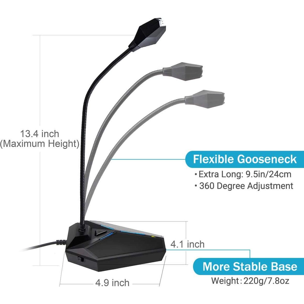 USB Computer Microphone, Plug &Play Desktop Omnidirectional Condenser PC Laptop Mic, Mute Button with LED Indicator, Compatible with Windows/Mac, Ideal for YouTube, Skype, Recording, Games(1.8m /6ft)