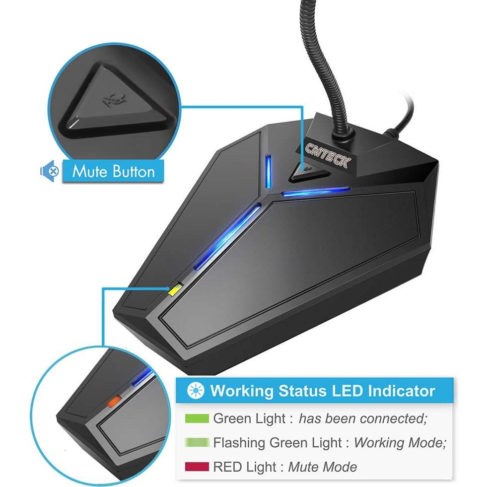 USB Computer Microphone, Plug &Play Desktop Omnidirectional Condenser PC Laptop Mic, Mute Button with LED Indicator, Compatible with Windows/Mac, Ideal for YouTube, Skype, Recording, Games(1.8m /6ft)