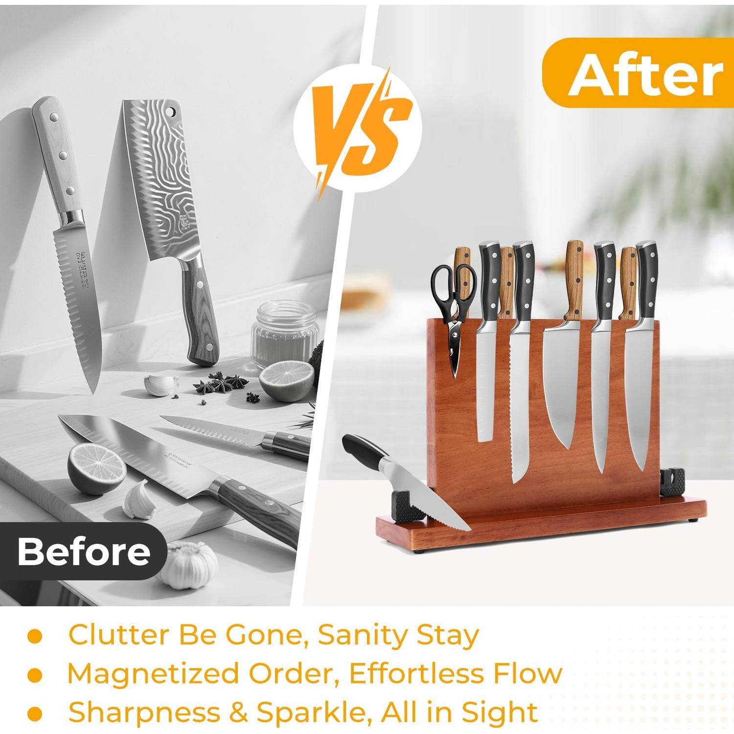 Bloque Magnético para Cuchillos Genérico con Afilador 39x22cm