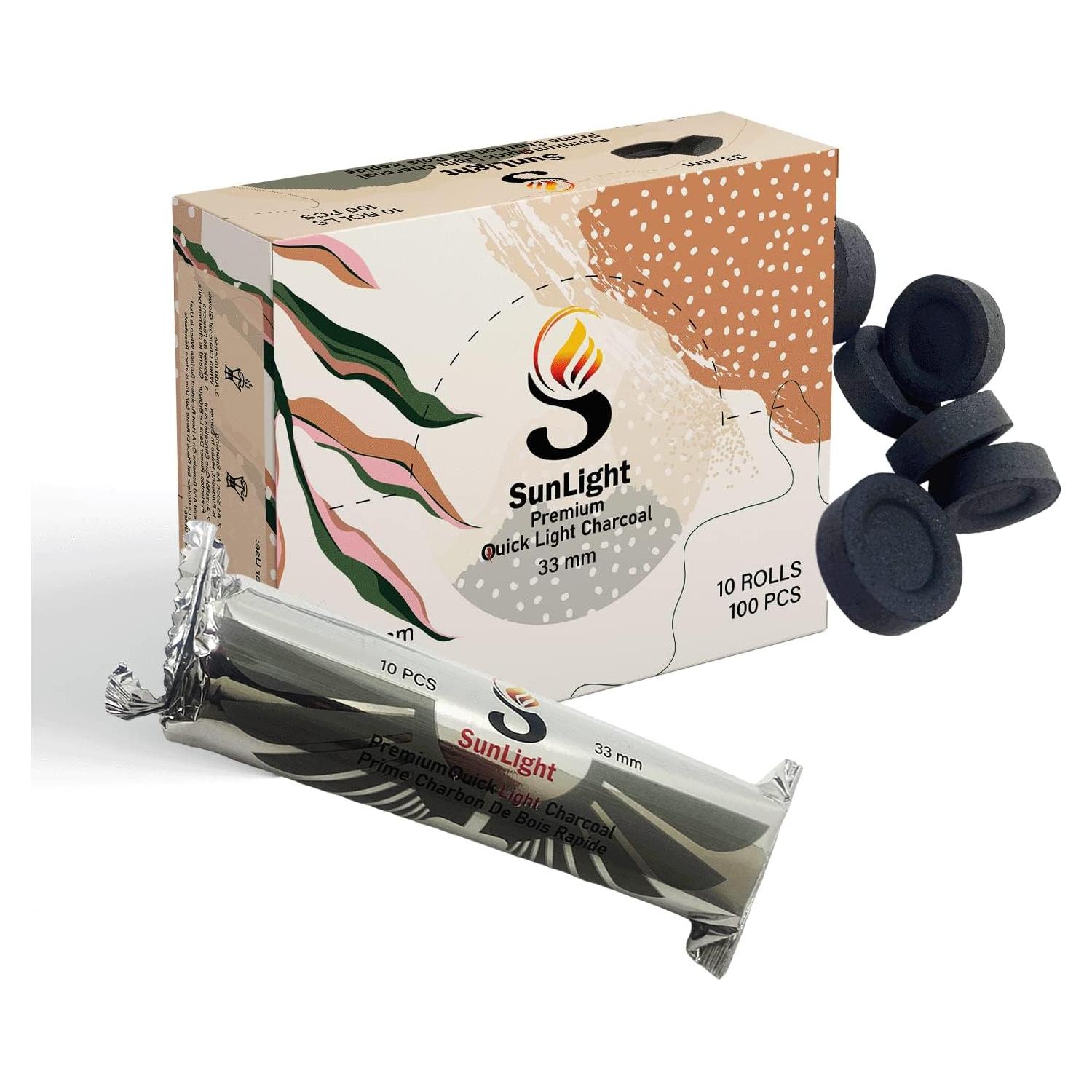 Tabletas de Carbón Sunlight Premium para Incienso - 100 Discos 33mm