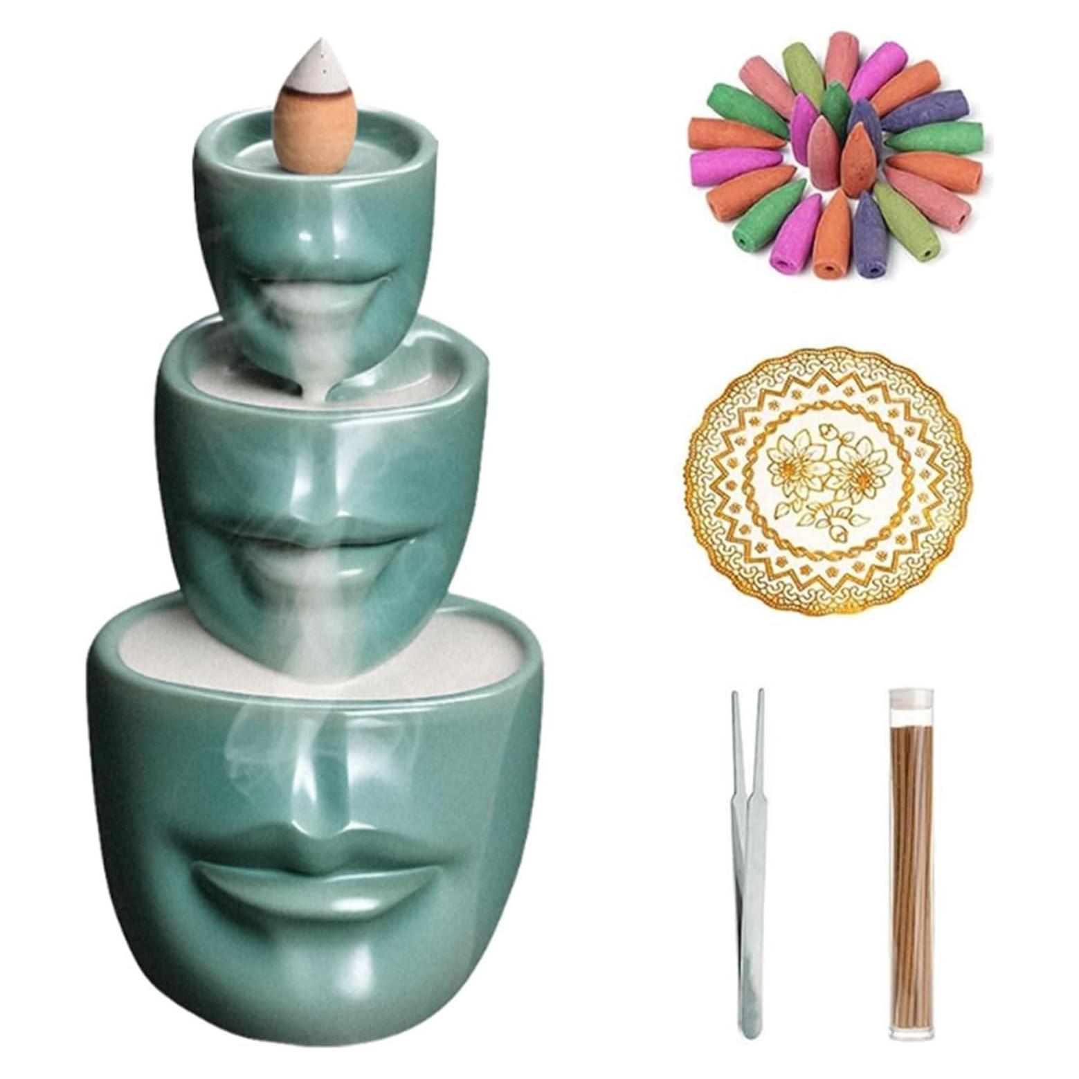 Soporte de Incienso de Flujo Inverso Comeon Verde Mate + 20 Conos