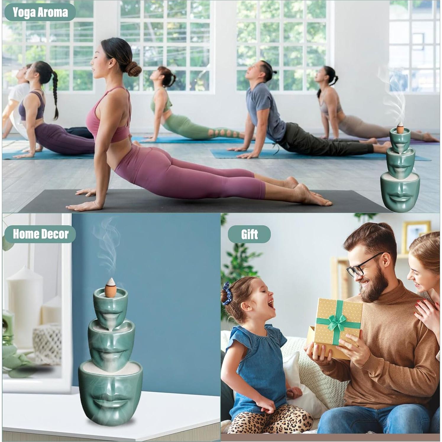 Soporte de Incienso de Flujo Inverso Comeon Verde Mate + 20 Conos