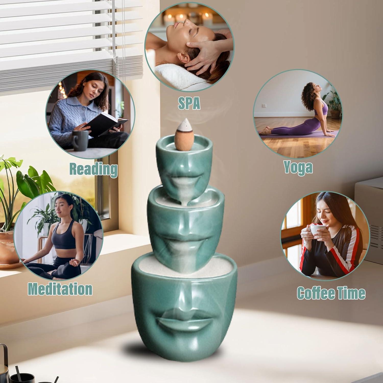 Soporte de Incienso de Flujo Inverso Comeon Verde Mate + 20 Conos