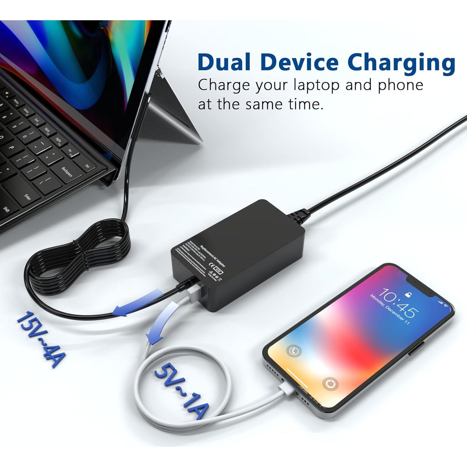 Cargador 65W KUANTEN para Microsoft Surface Pro y Laptop