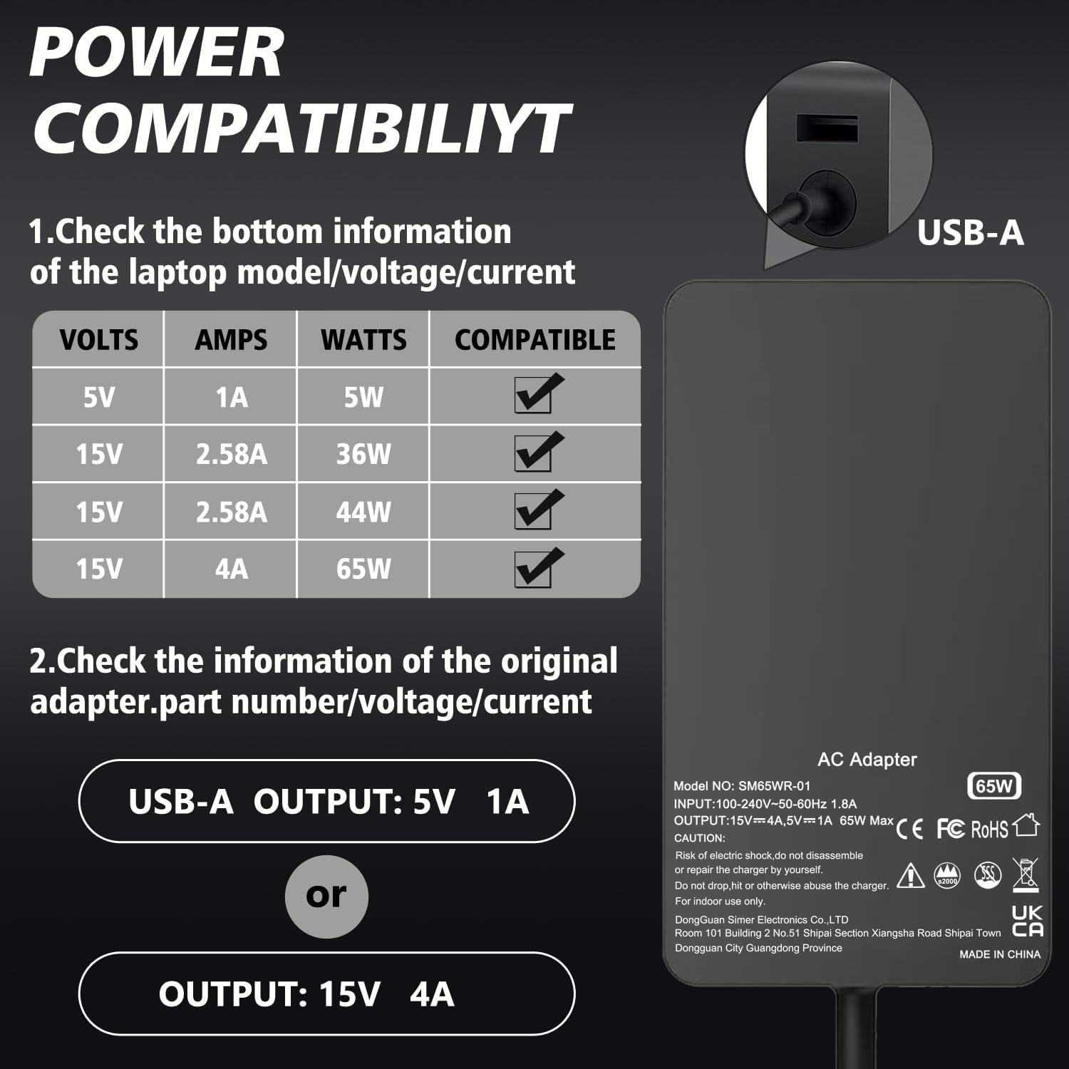 Cargador de Laptop 65W SKYVAST para Microsoft Surface Pro