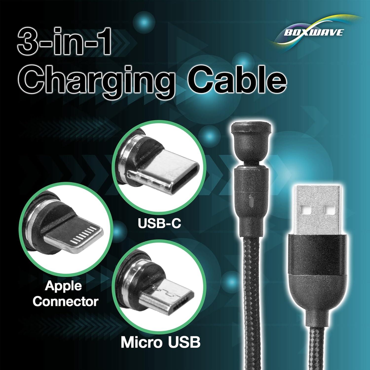 BoxWave Cable Compatible with Hyundai Kanabo Gaming Laptop - MagnetoSnap AllCharge Cable, Magnet Charging Cable USB Type-C Micro USB - Jet Black