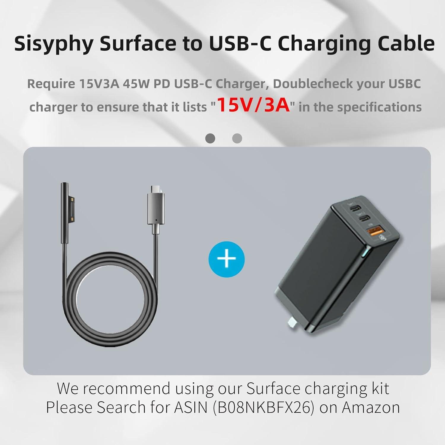 Cable de carga USB-C Saiteng 1.83m para Microsoft Surface