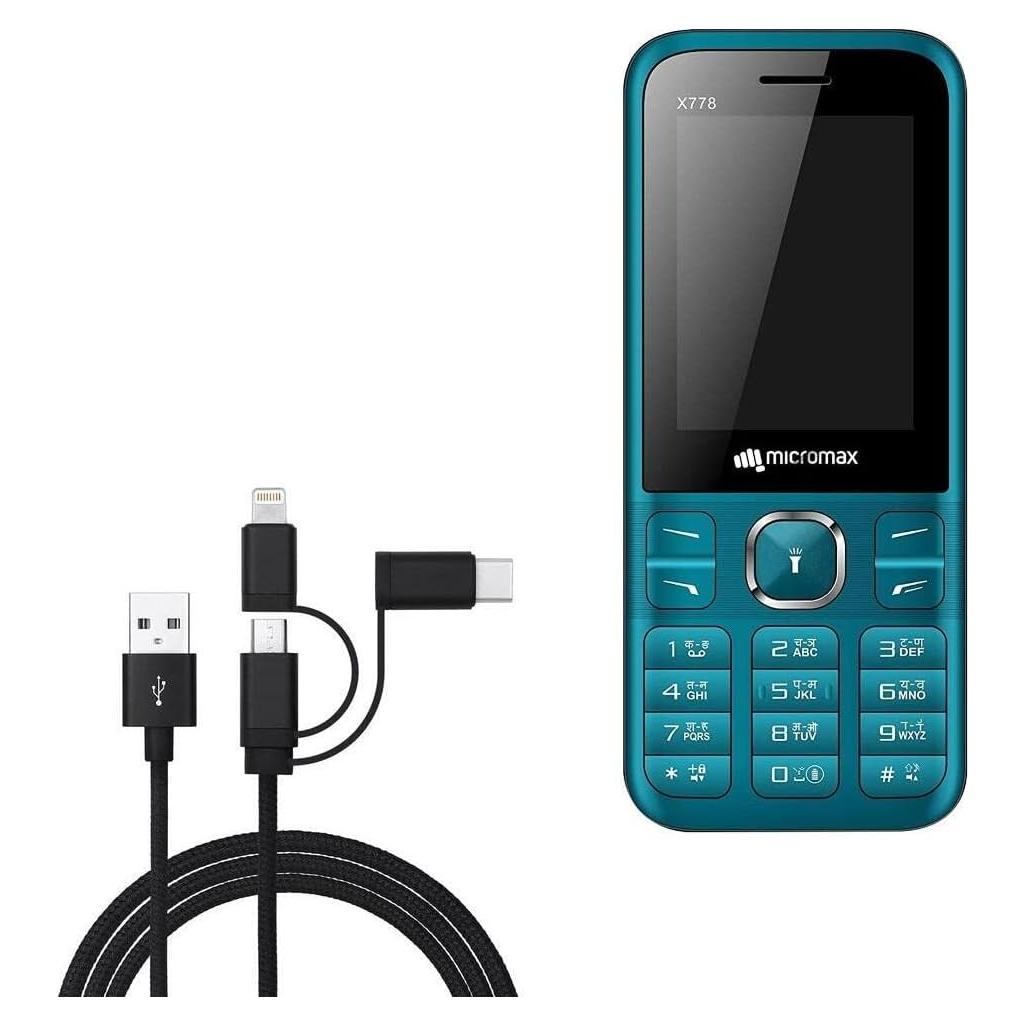 Cable USB 3-en-1 BoxWave para Micromax X778 - 100cm