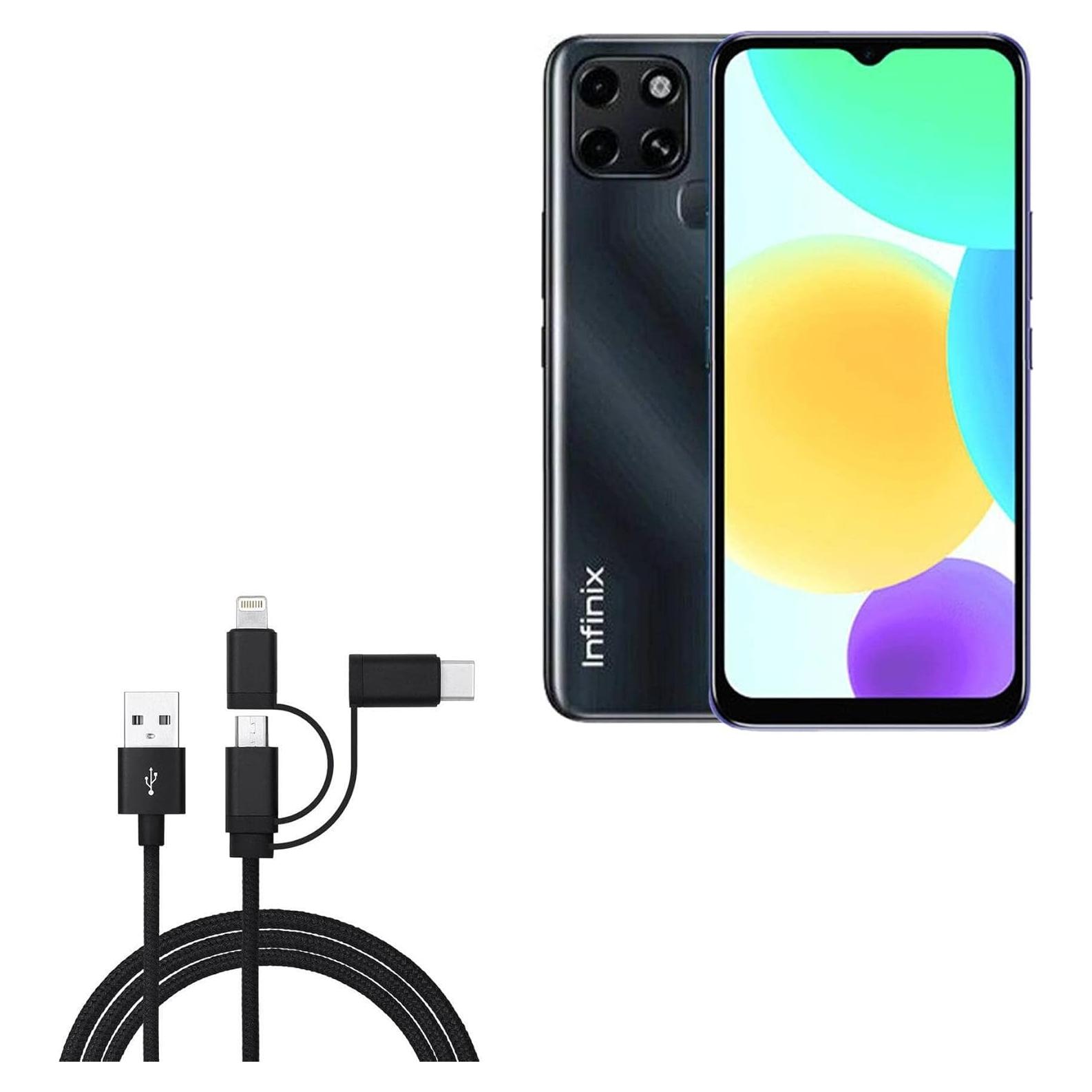 Cable USB 3-en-1 BoxWave para Infinix Smart 6 - 100cm