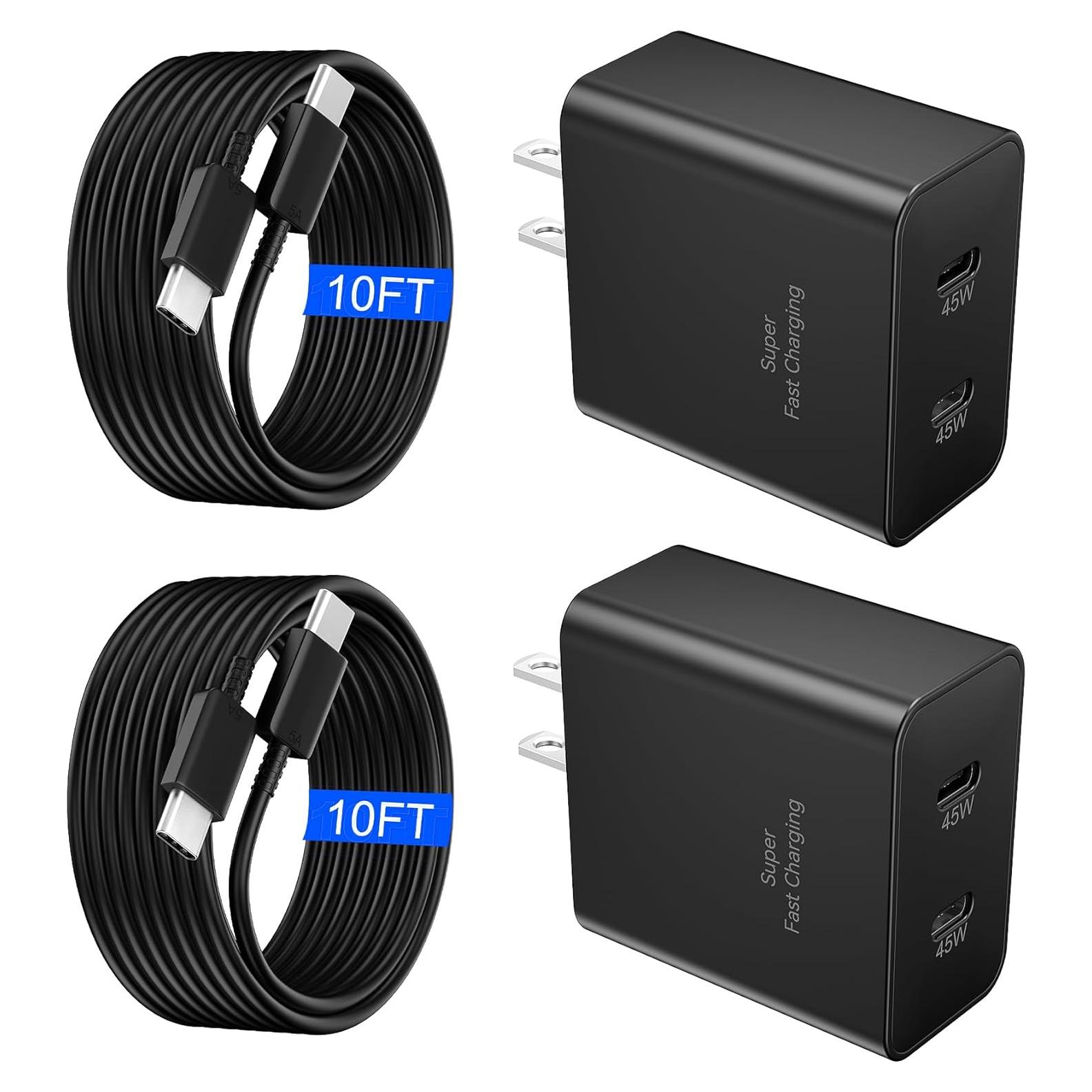 Cargador Rápido Samsung 45W USB C 2 Puertos + 2 Cables 10FT