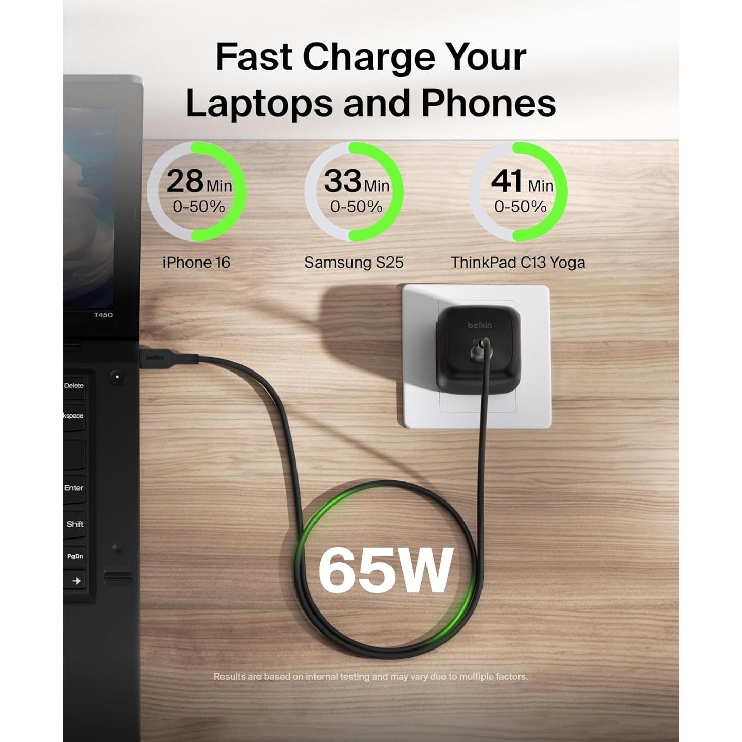 Cargador de Pared USB-C Belkin 65W Carga Rápida Compatible