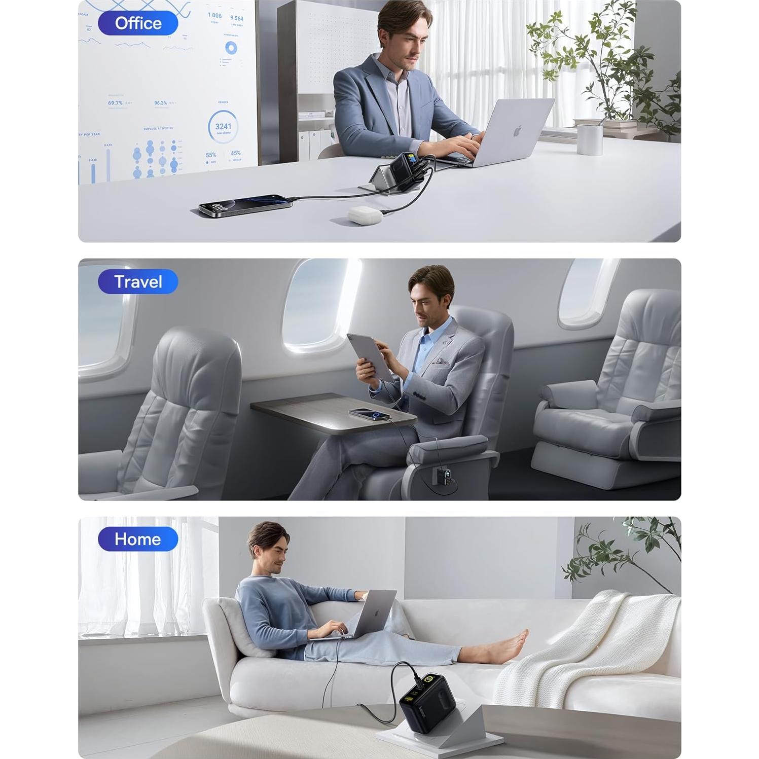 Cargador Baseus Picogo 100W USB-C 3 Puertos con Pantalla