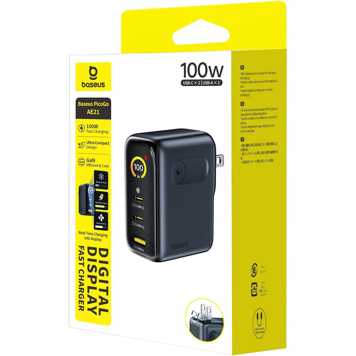 Cargador Baseus Picogo 100W USB-C 3 Puertos con Pantalla