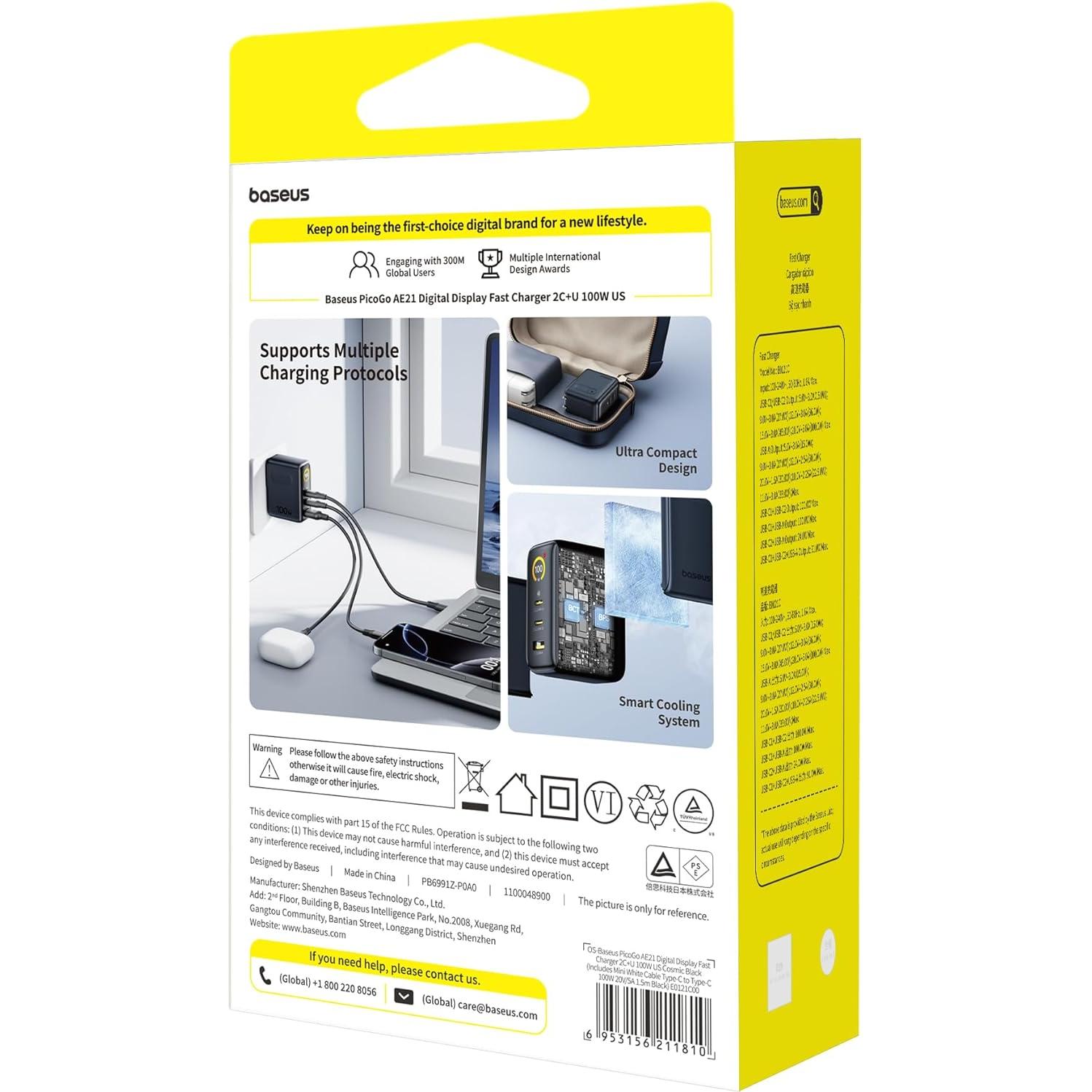 Cargador Baseus Picogo 100W USB-C 3 Puertos con Pantalla