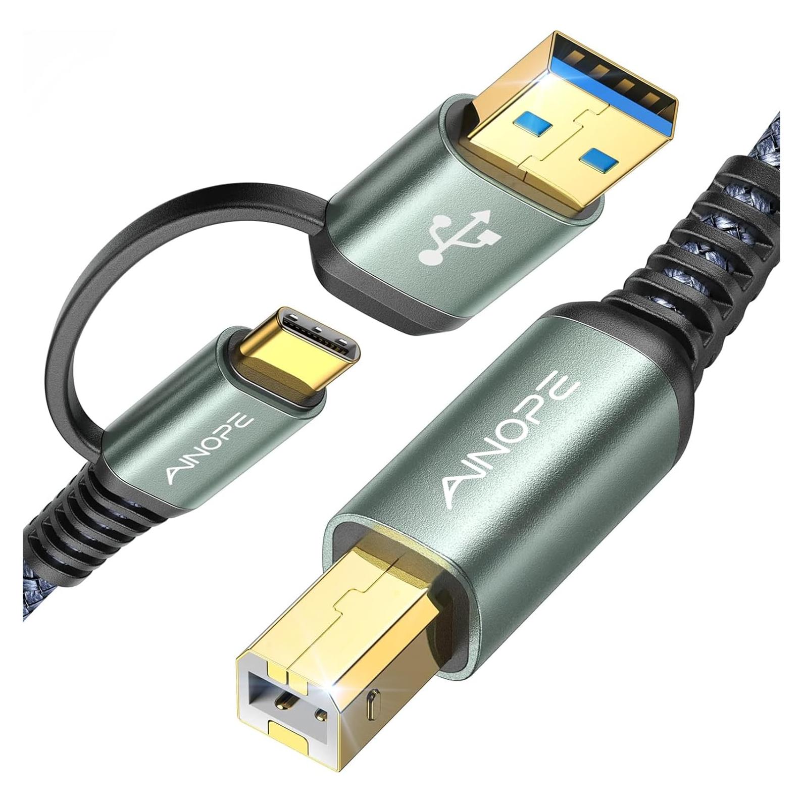 Cable USB AINOPE B a C 2.0m Gris - Alta Velocidad 480Mbps