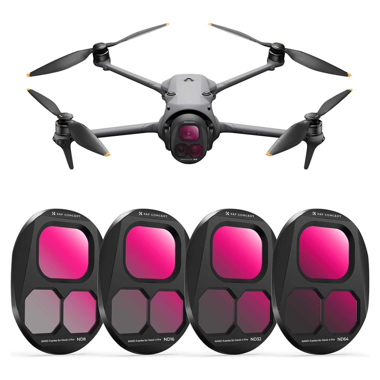 Juego de Filtros ND K&F Concept para DJI Mavic 4 Pro - 4 Filtros ND8 ND16 ND32 ND64