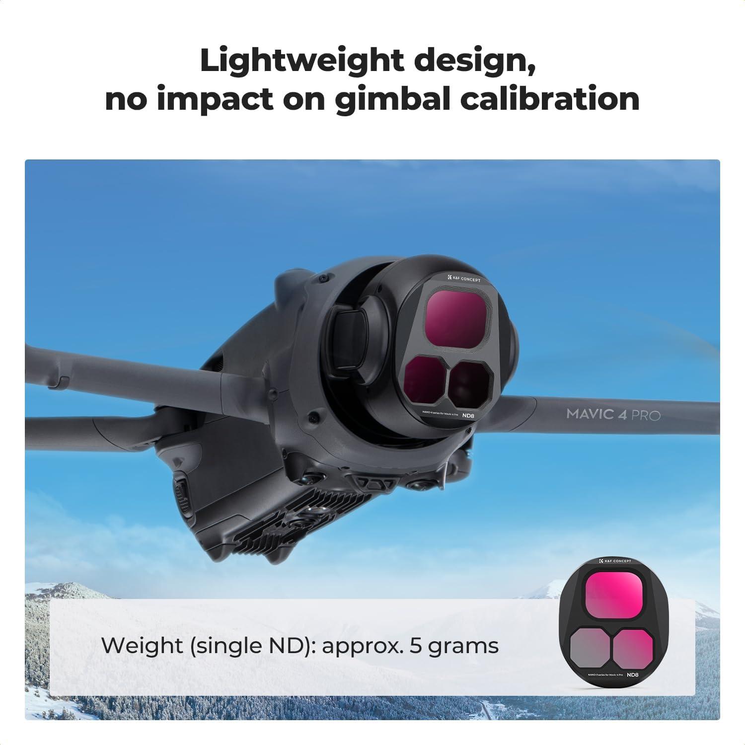 Juego de Filtros ND K&F Concept para DJI Mavic 4 Pro - 4 Filtros ND8 ND16 ND32 ND64