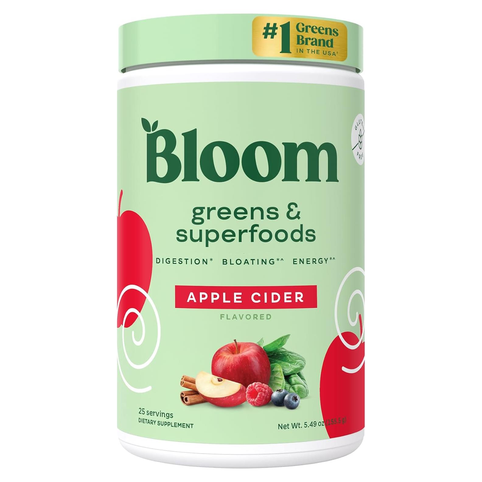 Polvo de Superalimentos Bloom Nutrition Greens 25 Porciones Sidra de Manzana