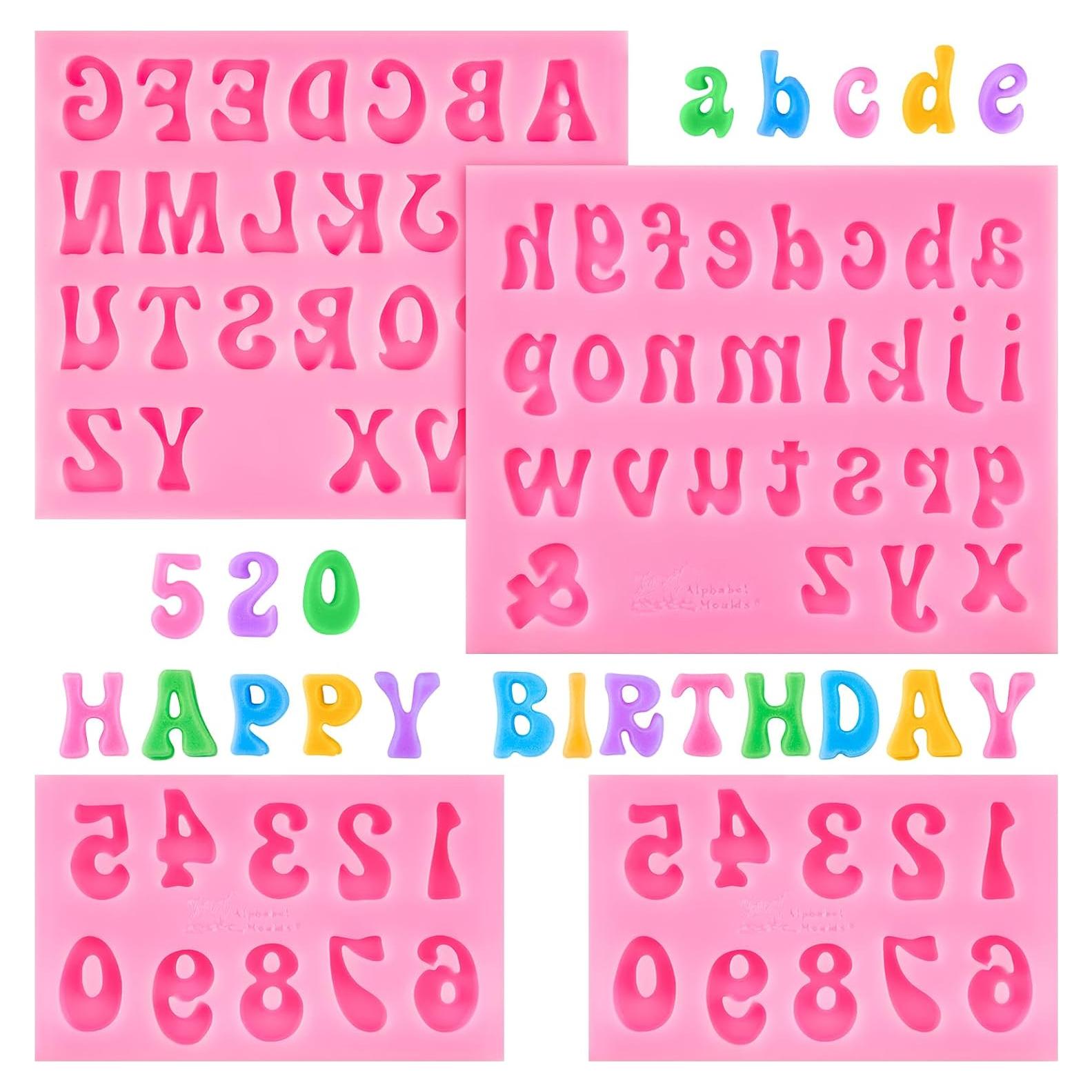 4 Moldes de Silicona Rosa CLUEWR para Letras y Números 0-9