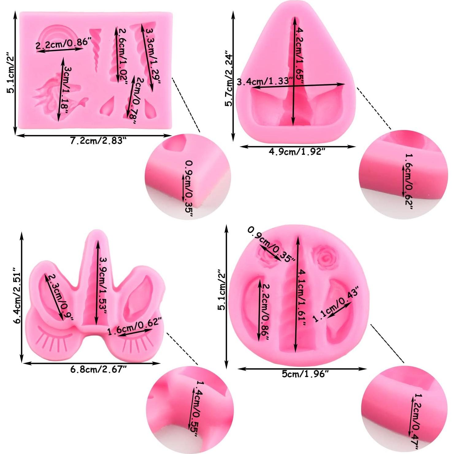 Molde de Silicona Unicornio Mujiang Set de 4 para Fondant