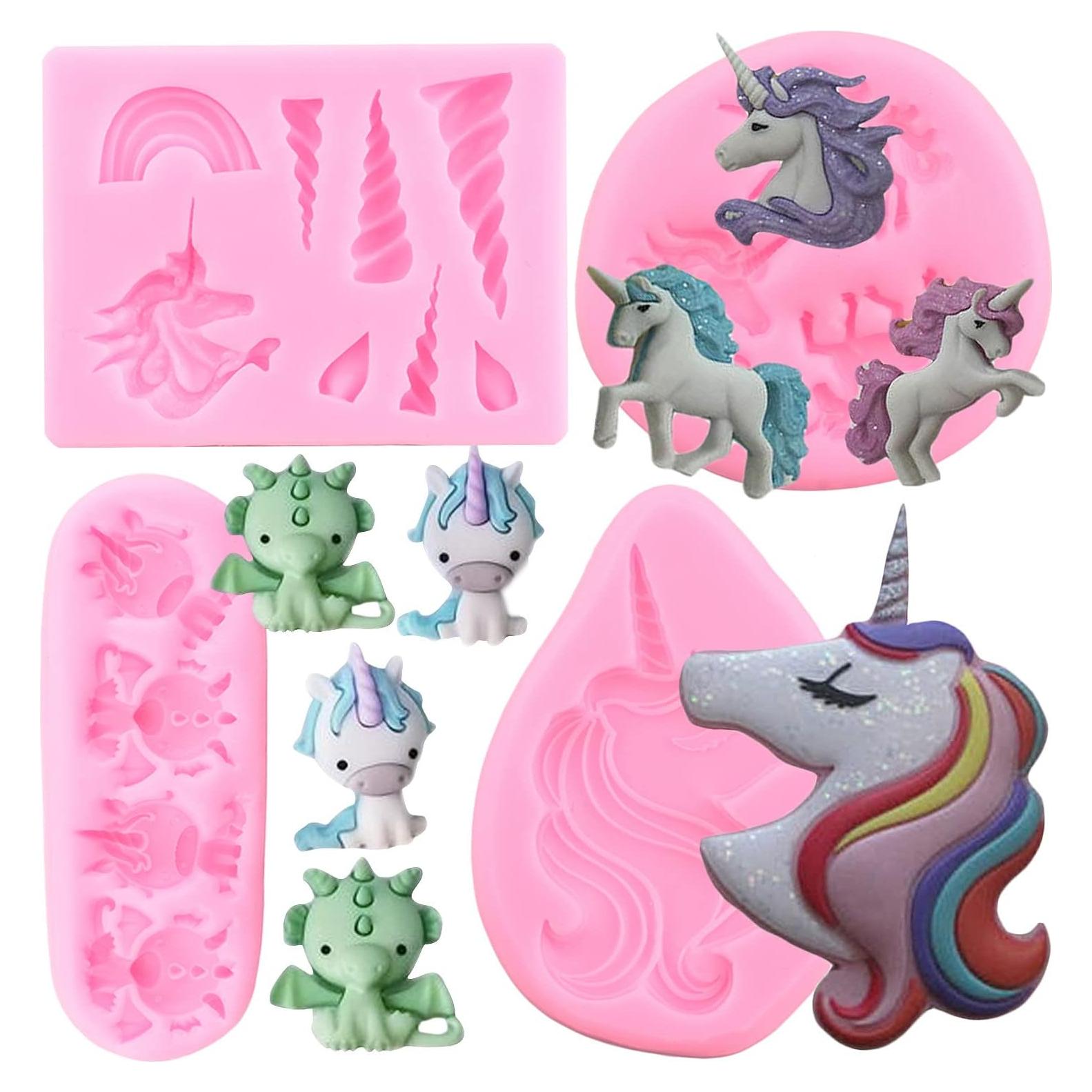 Moldes de Silicona Unicornio ZiXiang Set de 4 para Pasteles