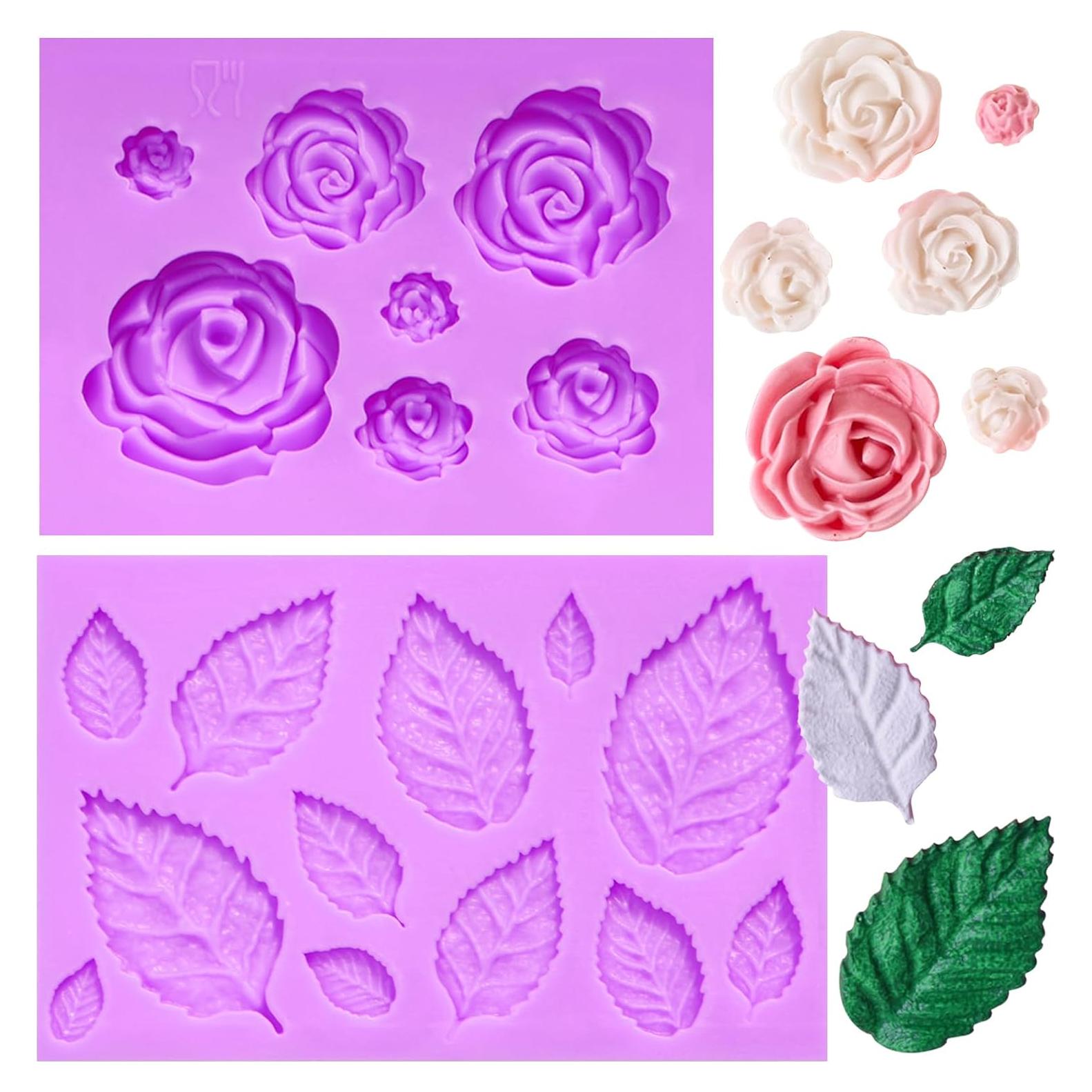 Moldes de Fondant de Silicona ACVCATTO - Flores y Hojas