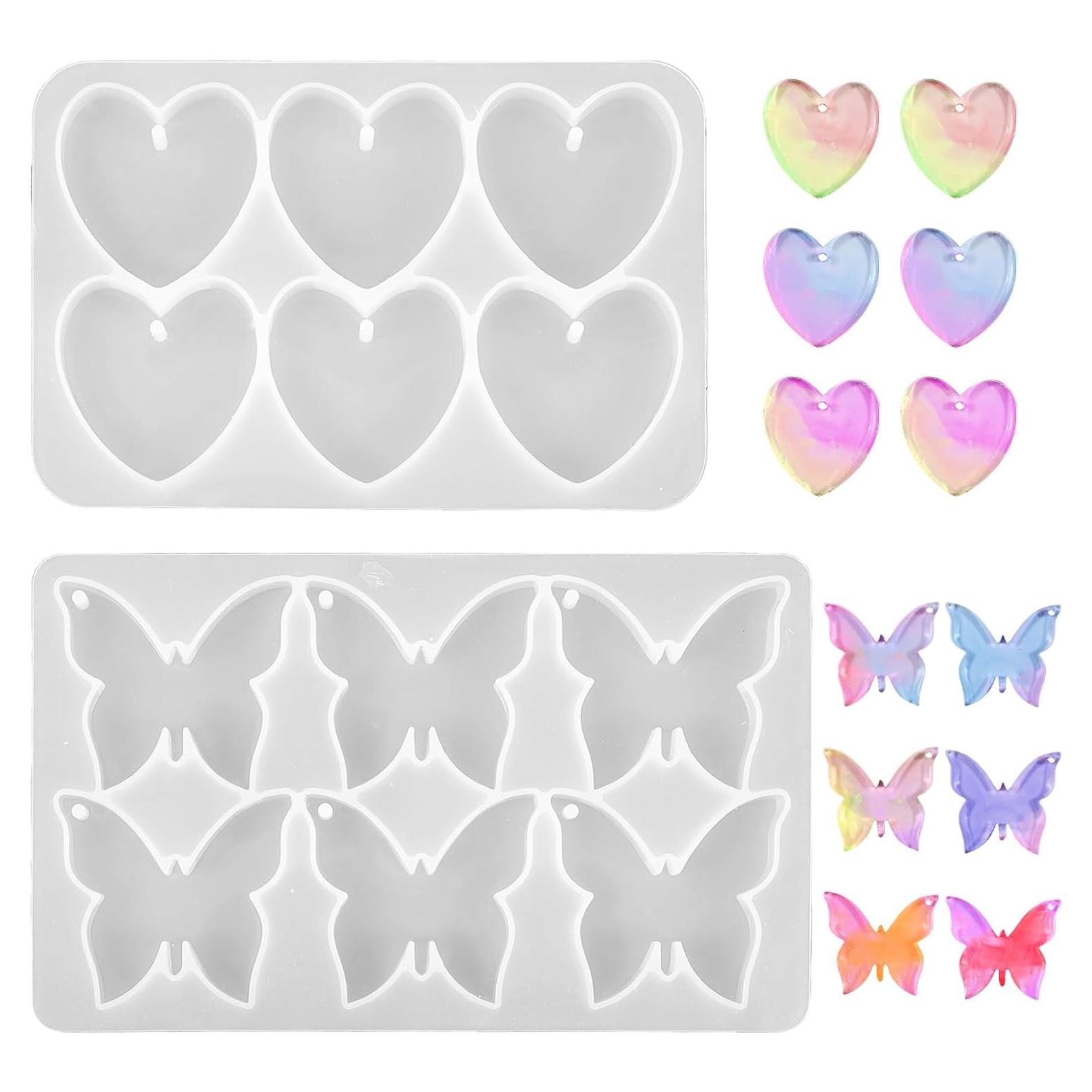 Moldes de Silicona FdcLixuvol para Joyería DIY - 2 Piezas Mariposa y Corazón