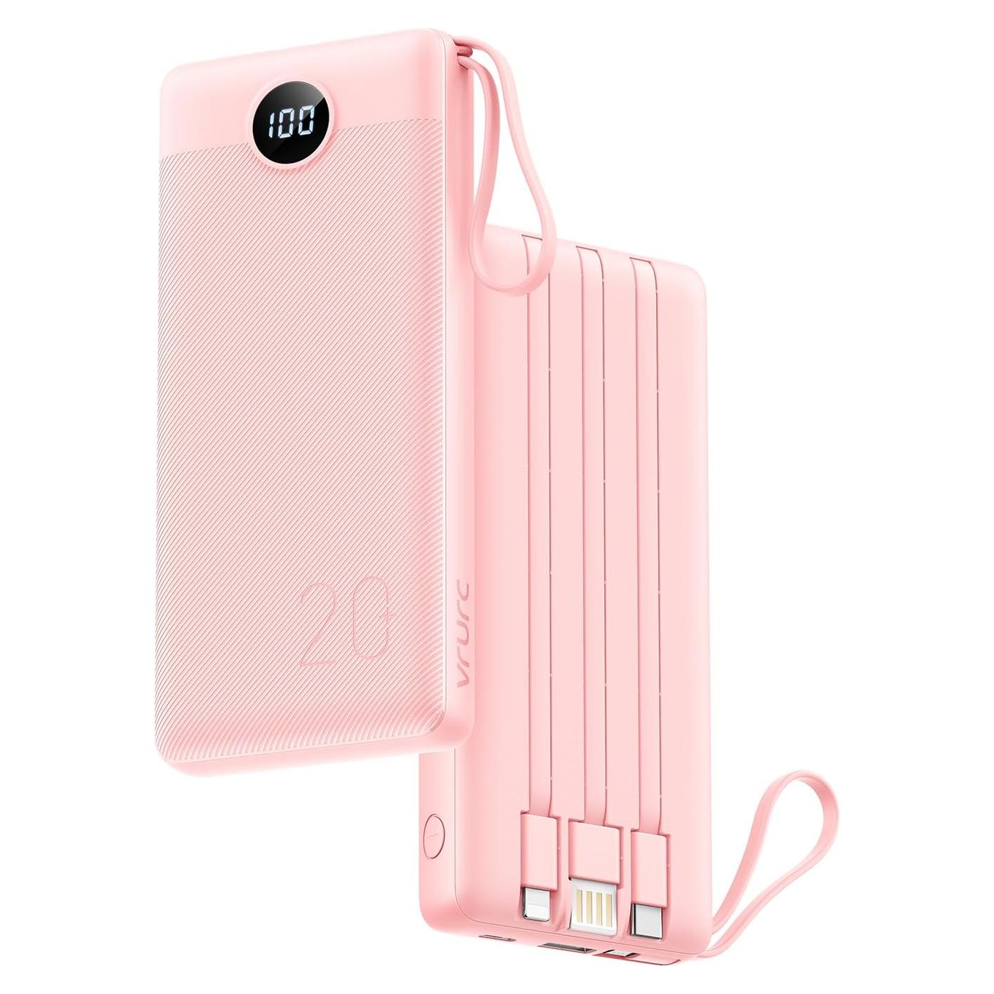 Cargador Portátil VRURC 20000mAh Carga Rápida 4 Salidas Rosa
