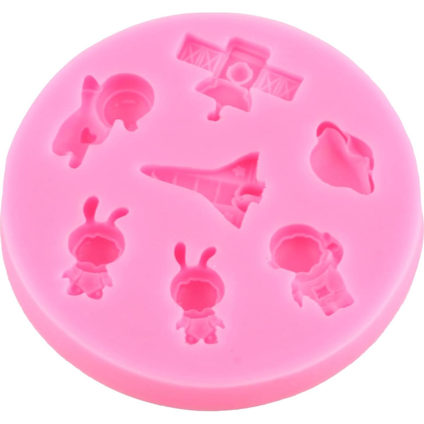 Moldes de Fondant de Silicona Mujiang Astronauta y Cohete Set de 2