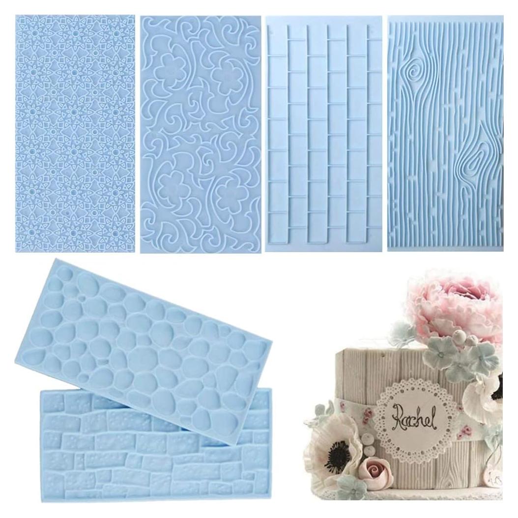 Moldes de Fondant JOERSH 6 Piezas Textura Madera Ladrillo