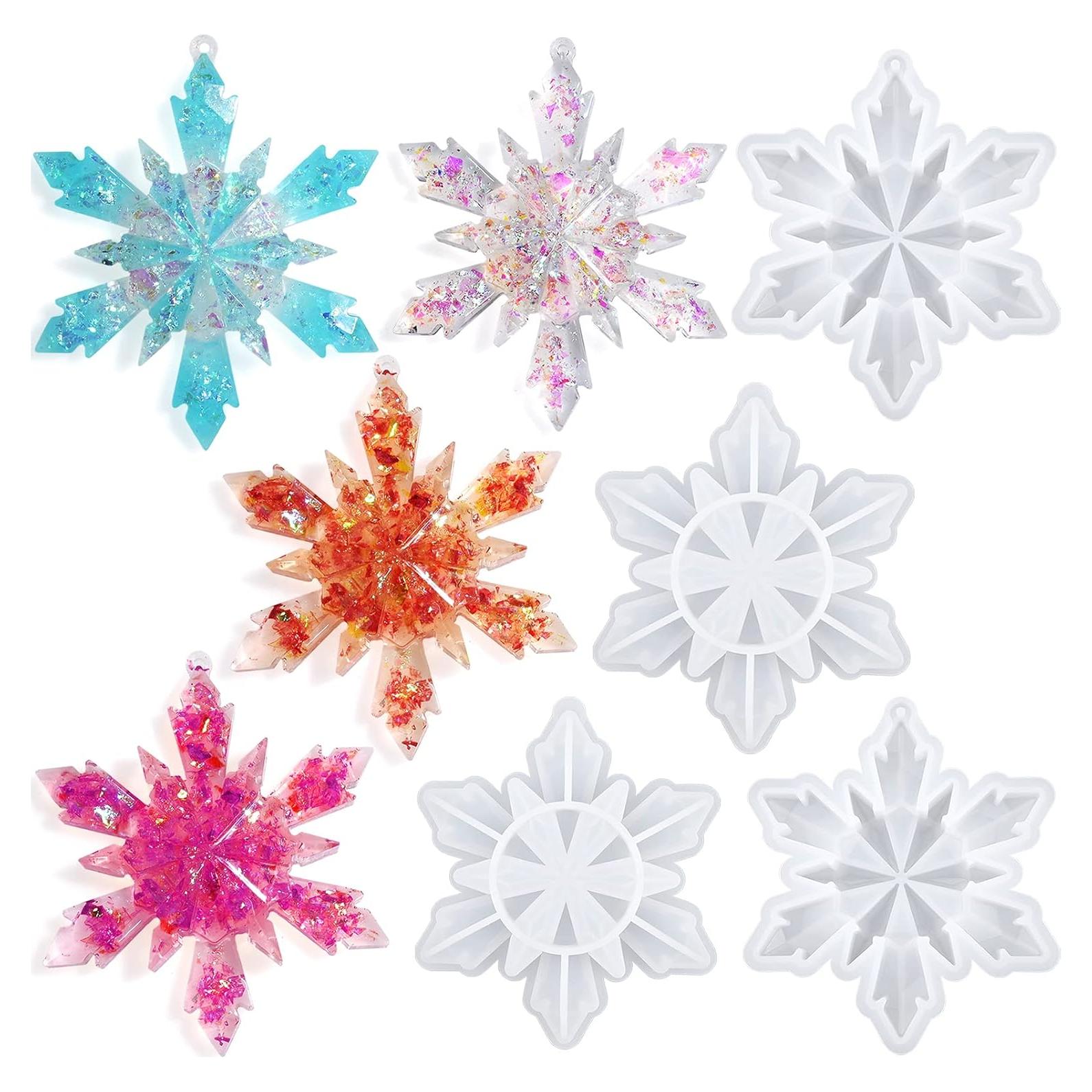 Moldes de Resina de Navidad HUAKENER - 4 Piezas Copo de Nieve