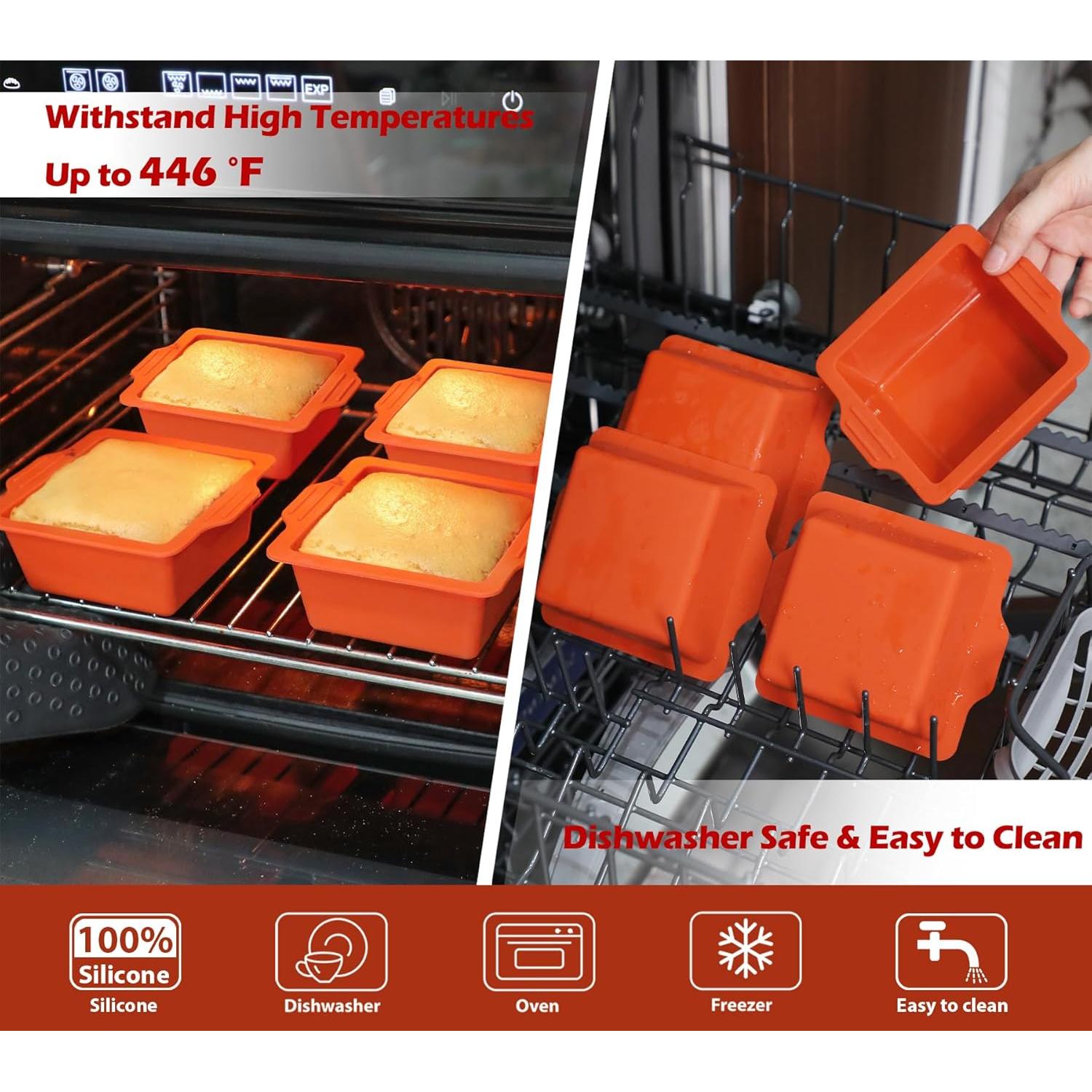 Moldes de Silicona Cuadrados Webake 4" Antiadherentes Set de 4