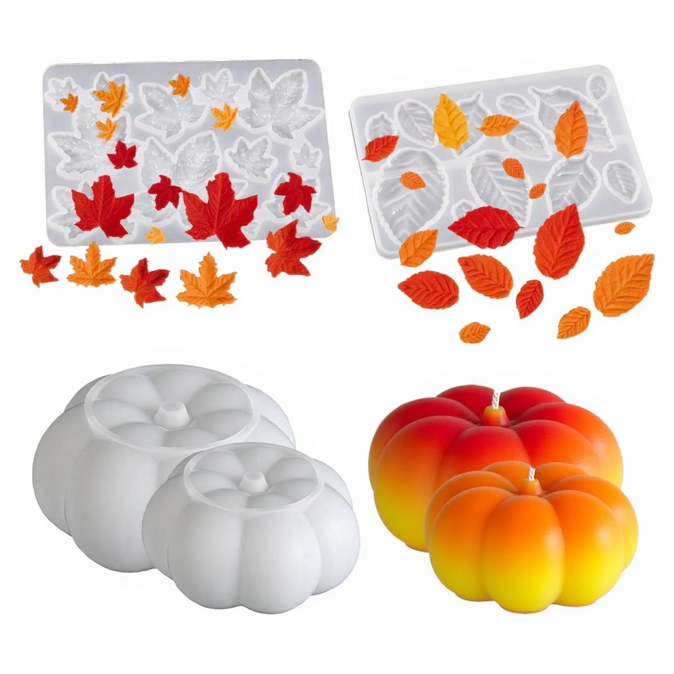 Moldes de Silicona Halloween LZEDIRA 4 Pcs Calabaza y Hoja