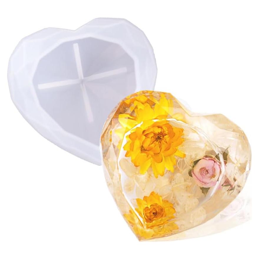 Molde de Silicona Corazón Facetado BIGEBO 8.9 cm para Resina