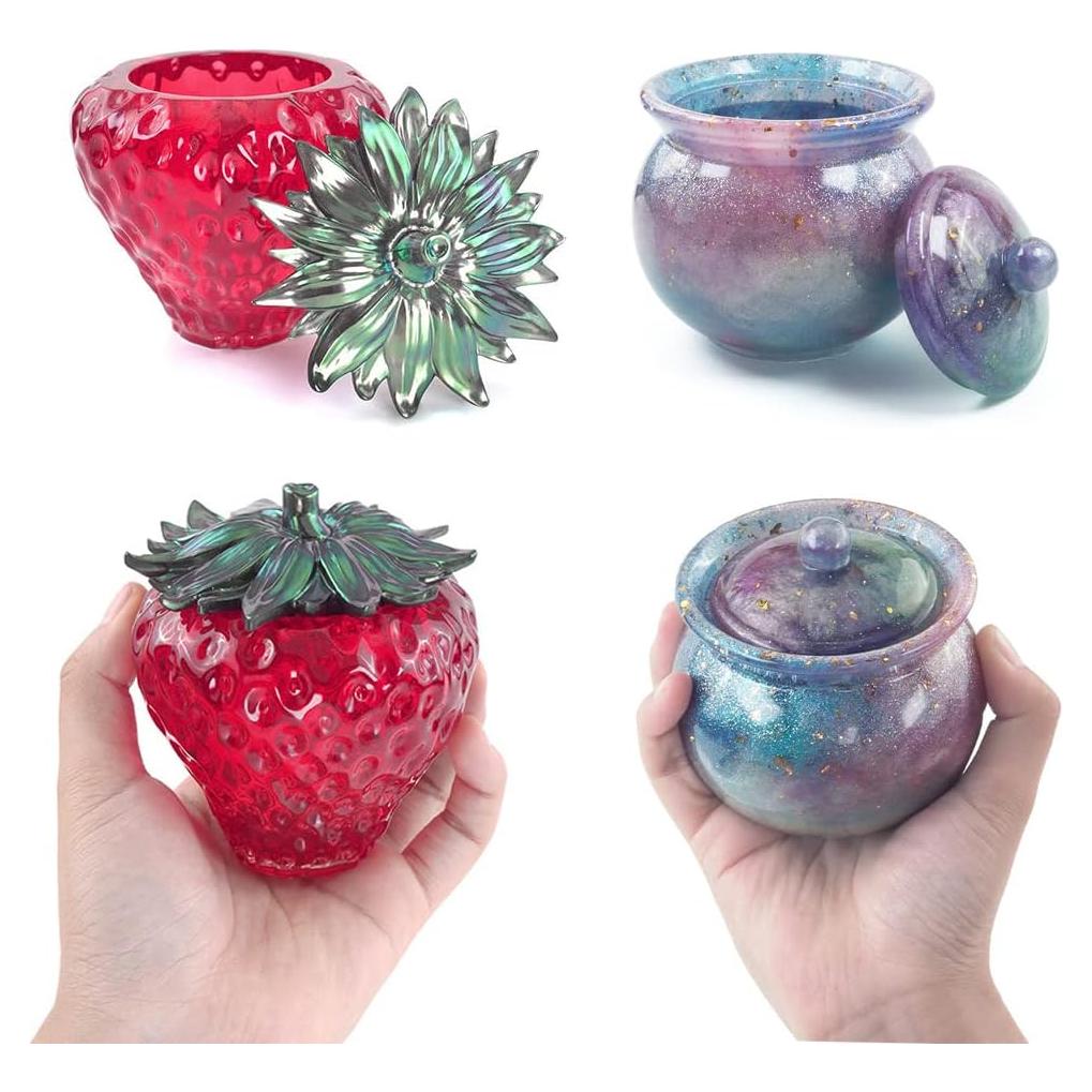 Moldes de Silicona para Resina Zsail 4pcs Tarro Fresa Vintage