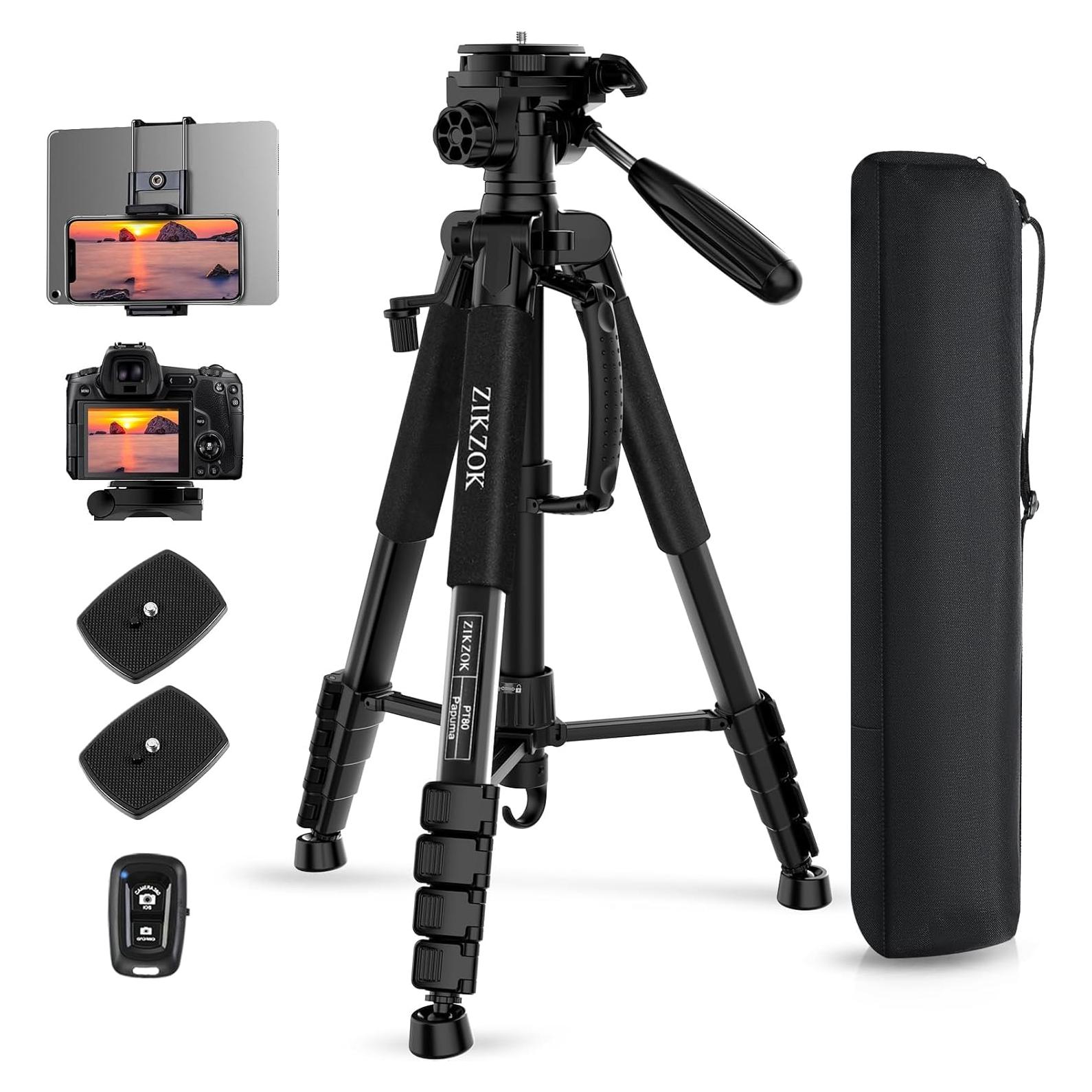 Trípode de Cámara ZIKZOK 75" Aluminio Portátil 1.3 kg