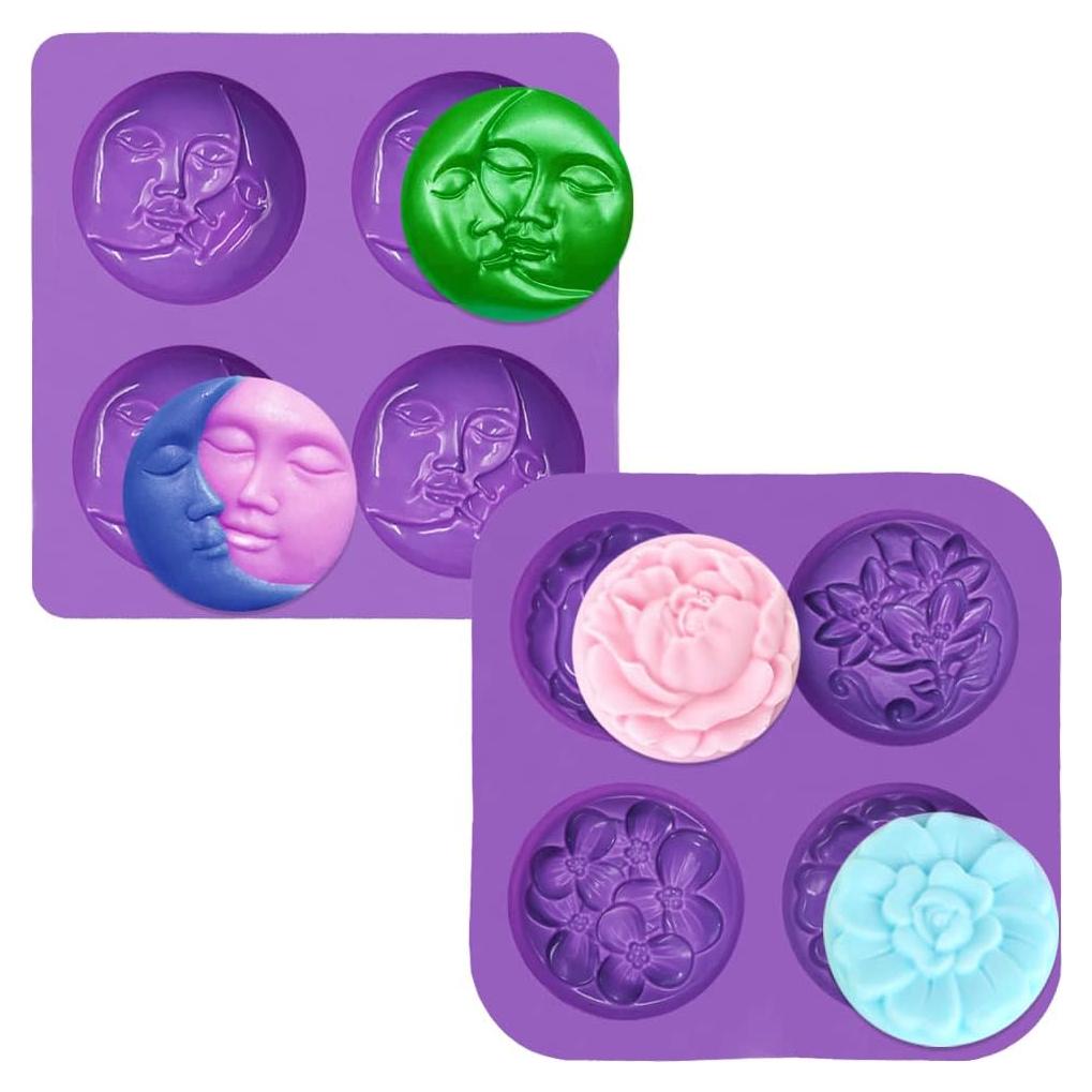 Moldes de Jabón de Silicona SENHAI 2 Piezas Sol y Luna Flores