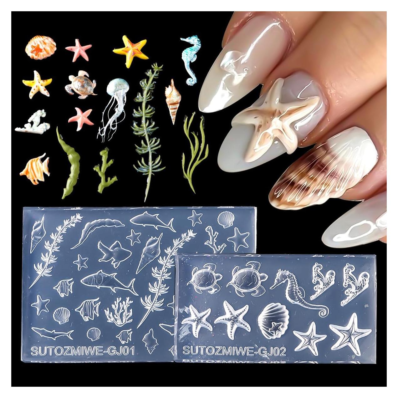 Moldes de Uñas de Silicona SUTOZMIWE Oceánico 2Pcs 3D