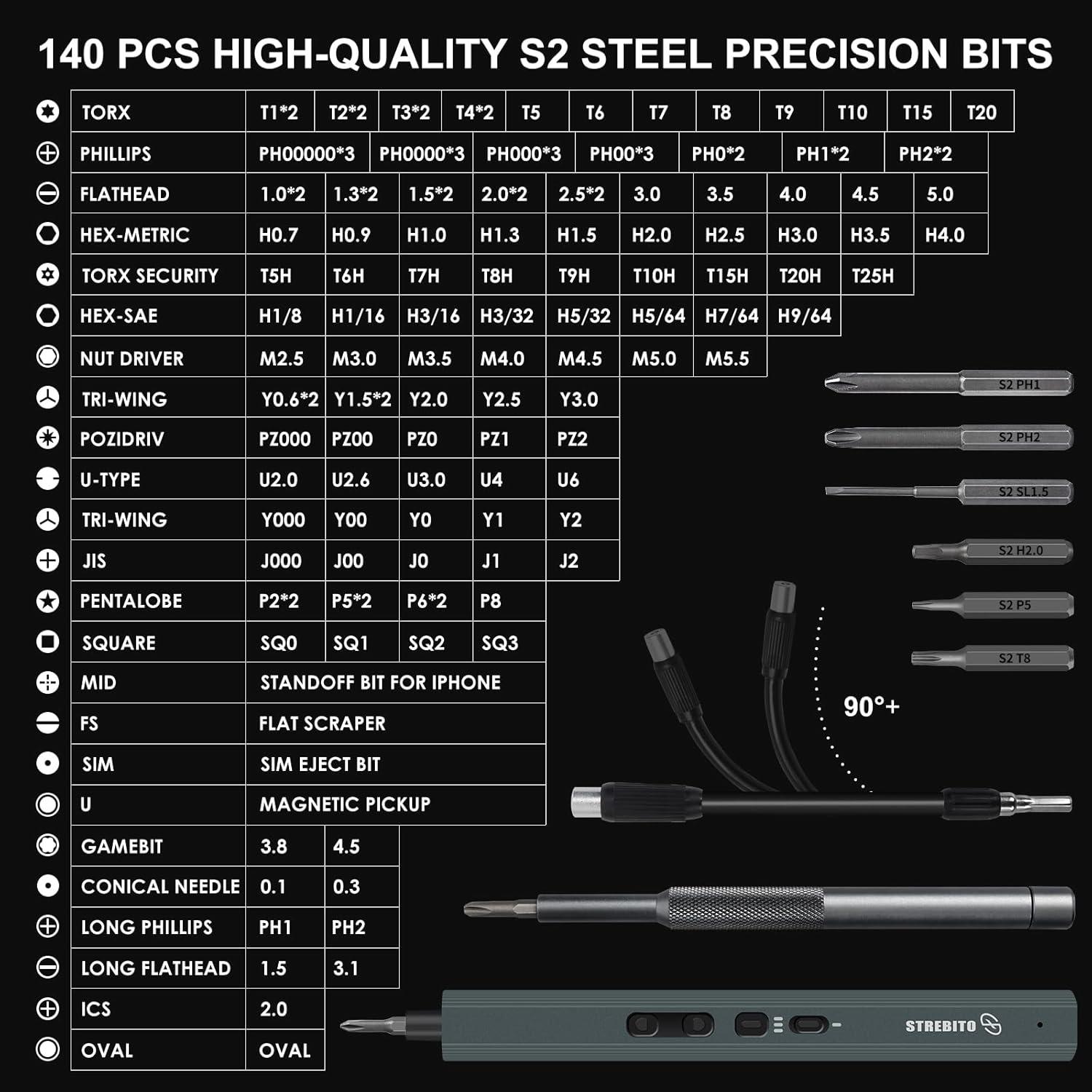 Destornillador Eléctrico Mini STREBITO 155 Piezas S2