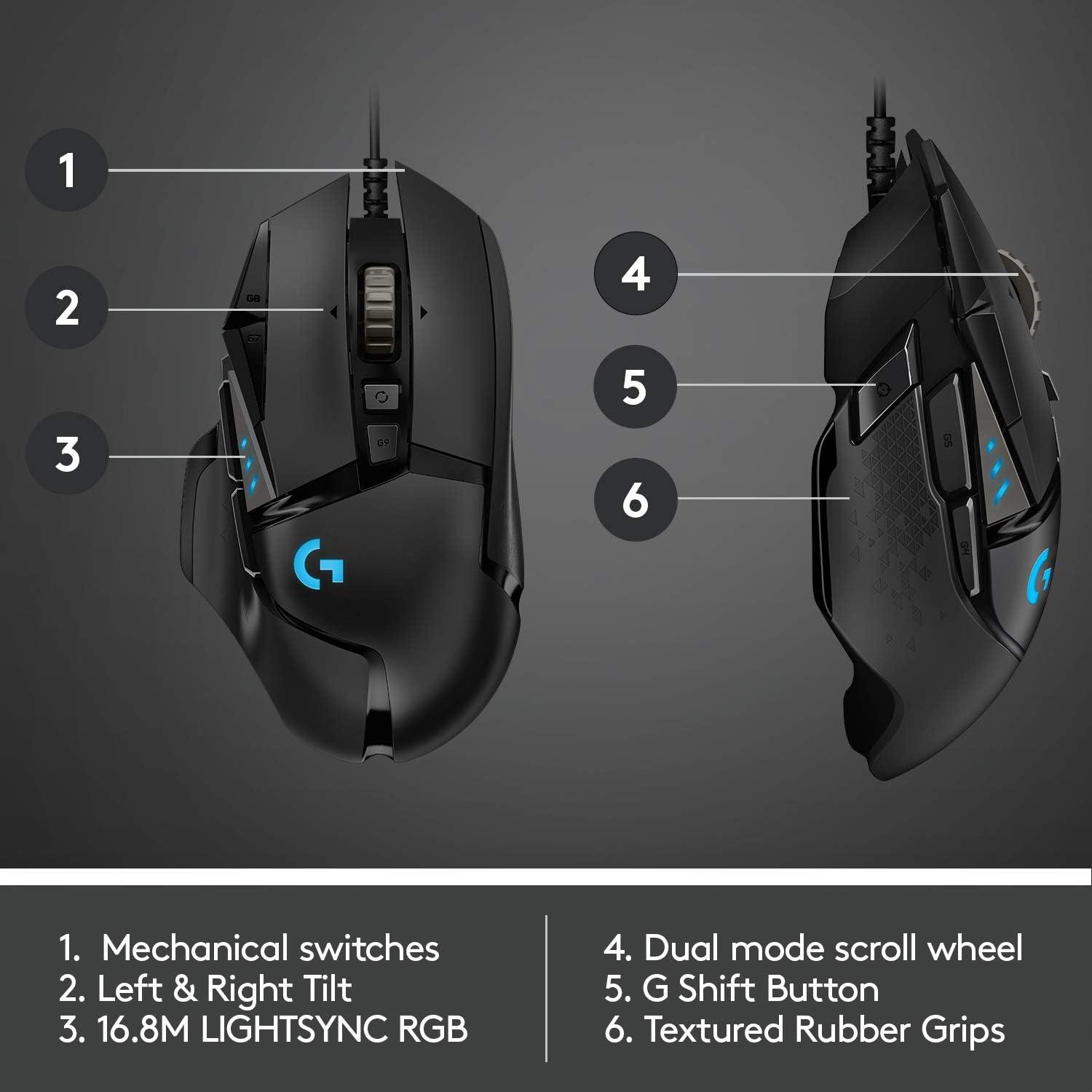 Ratón Gaming Logitech G502 HERO con Cable 25600 DPI RGB