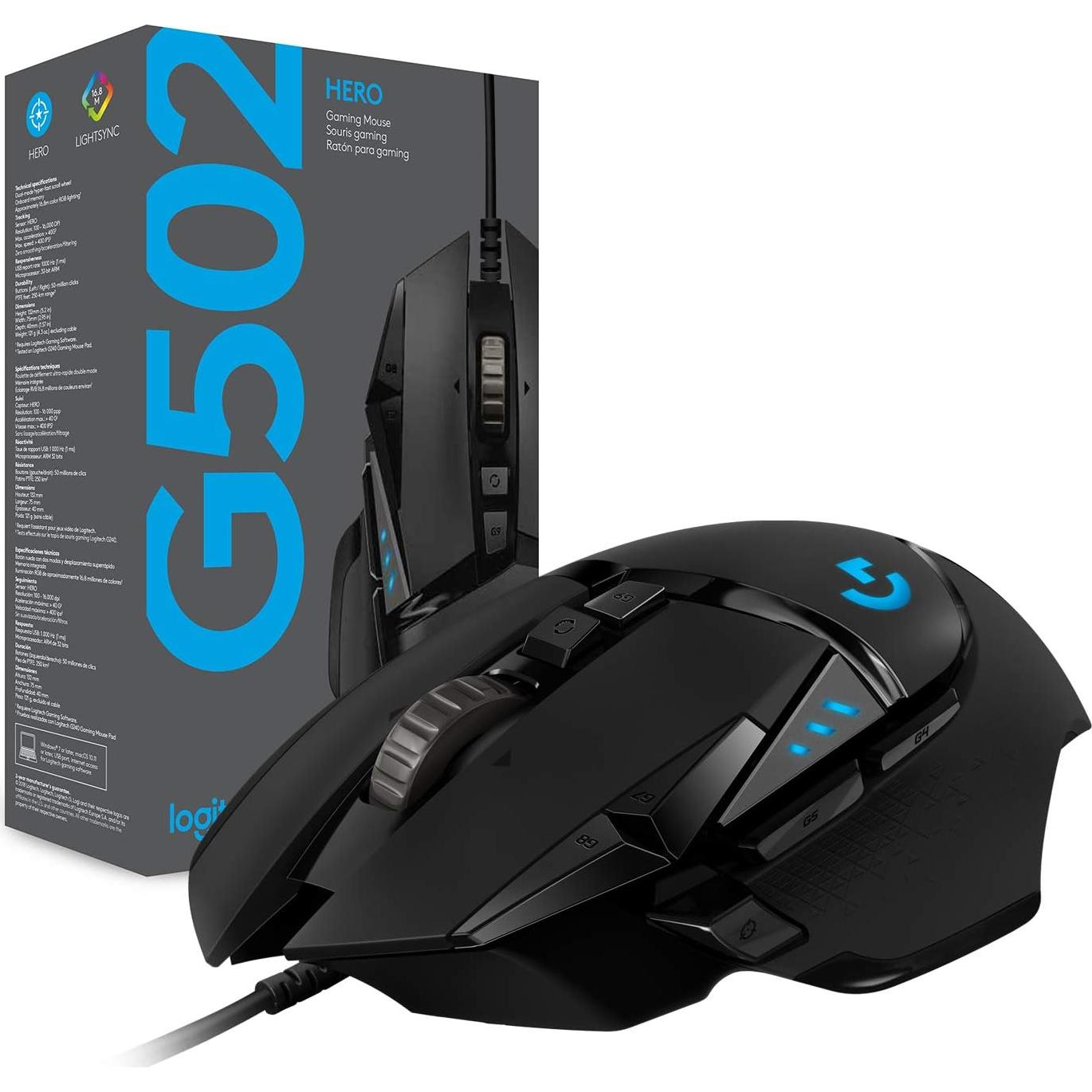 Ratón Gaming Logitech G502 HERO con Cable 25600 DPI RGB