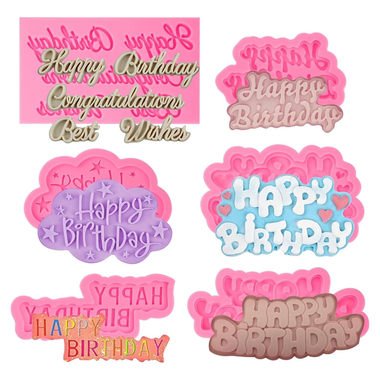 Moldes de Silicona para Chocolate ICNYEKl - Feliz Cumpleaños 6 Pcs