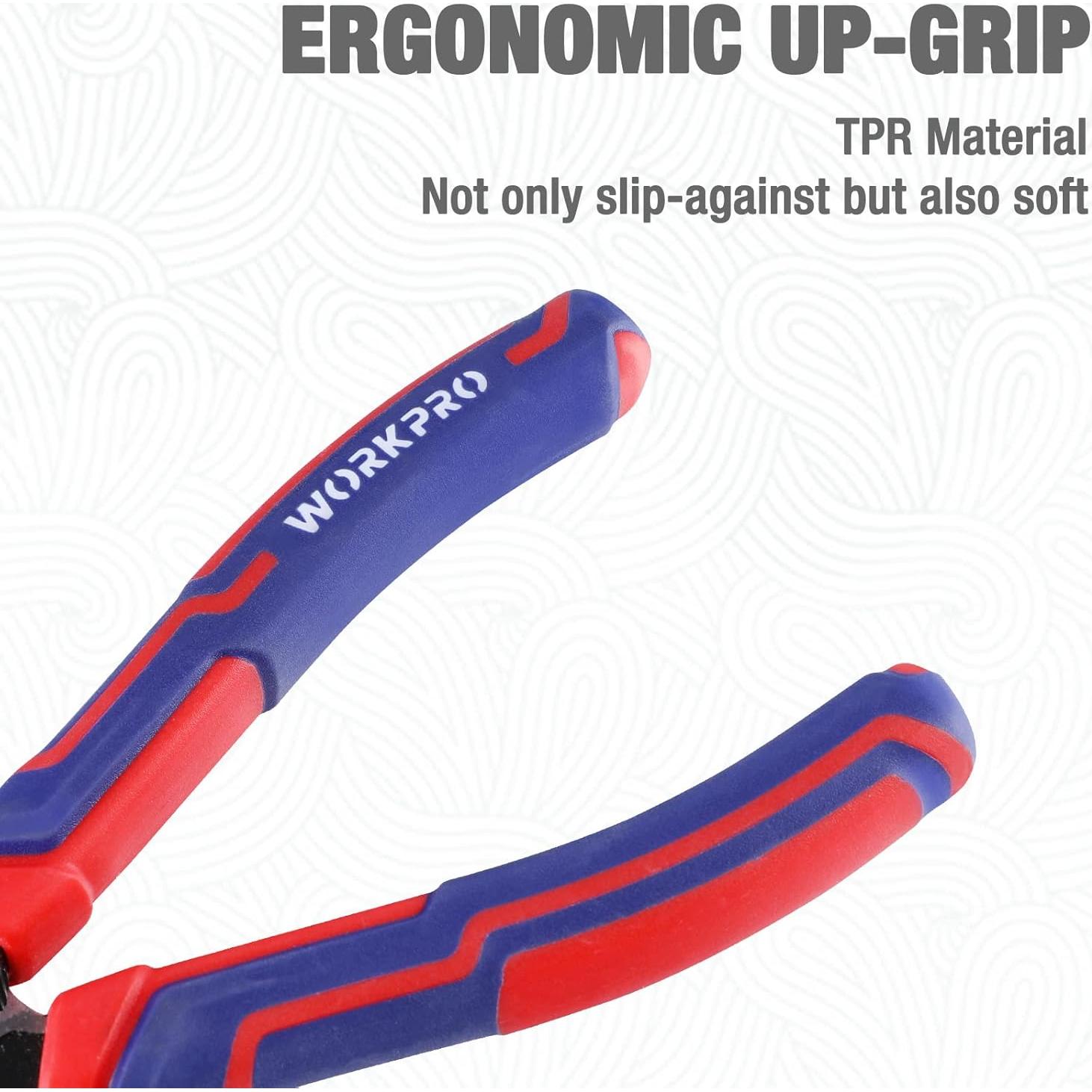 Pinzas de Punta de Aguja WORKPRO 20 cm, Acero CRV, Mango Ergonómico