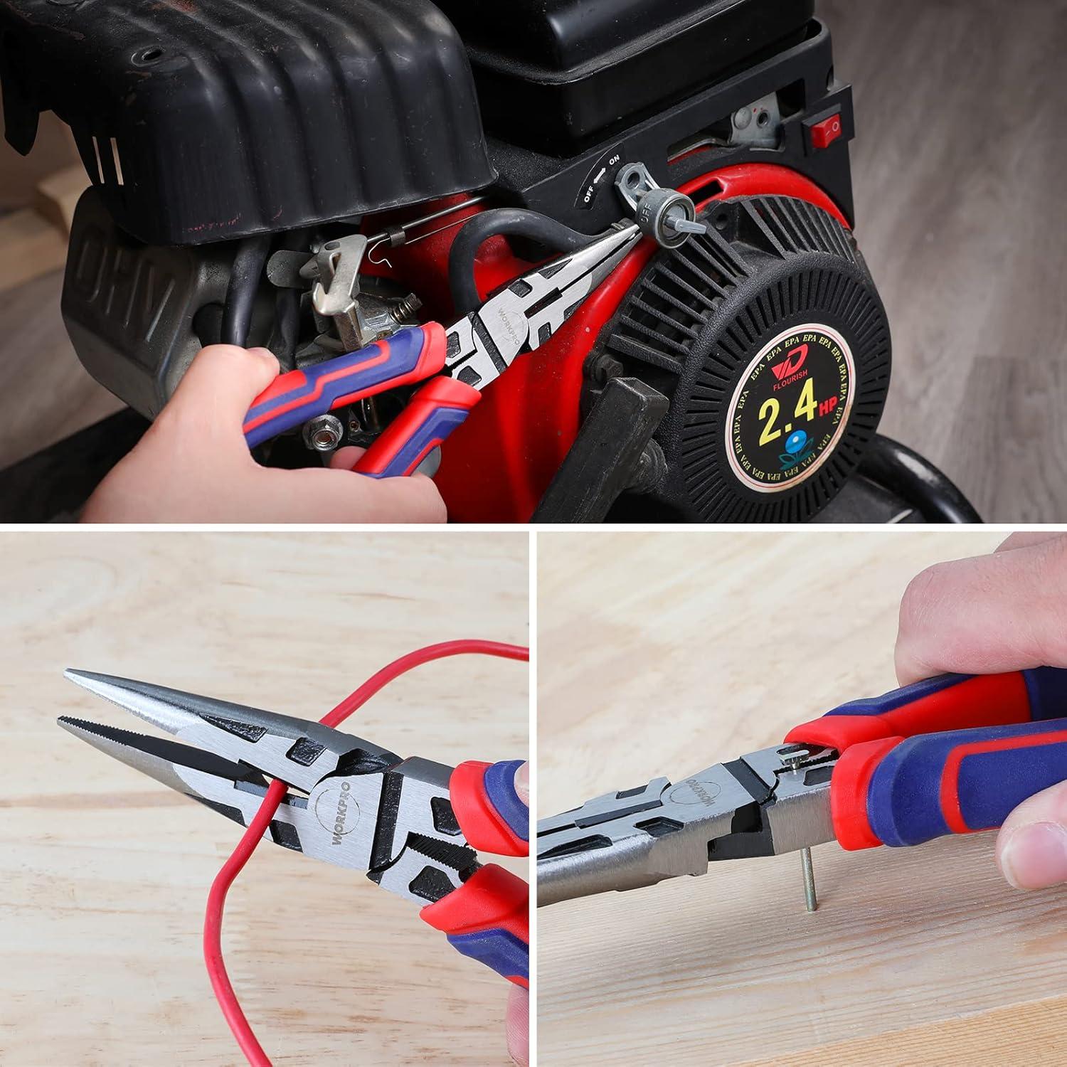 Pinzas de Punta de Aguja WORKPRO 20 cm, Acero CRV, Mango Ergonómico