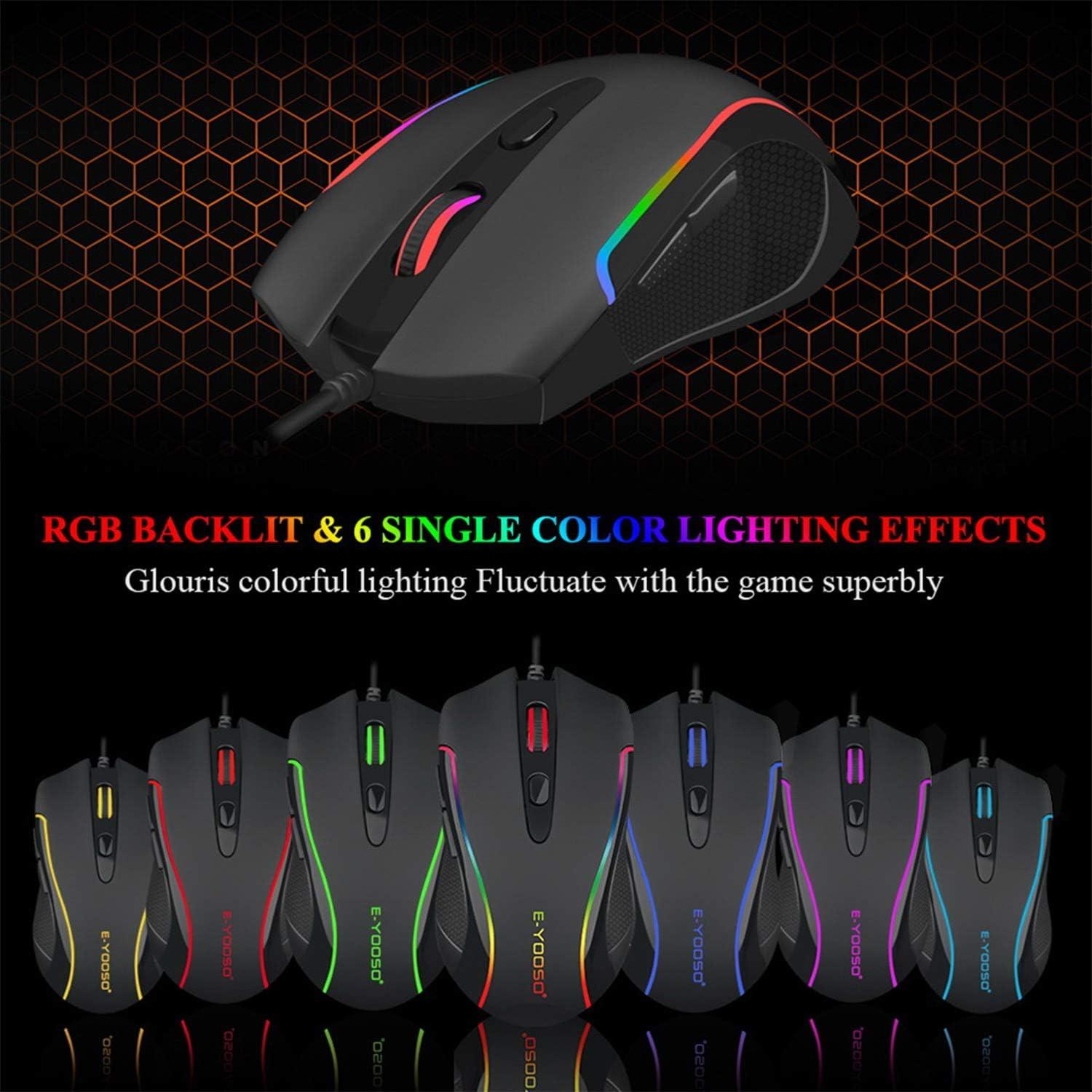 E-YOOSO Ratón Gaming Cableado RGB 6400 DPI 6 Botones